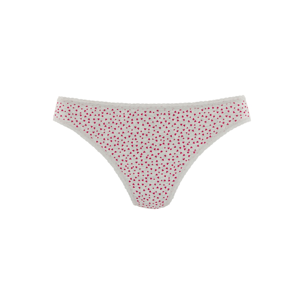 LASCANA String, (5er-Pack), mit süssen Herzchen-Prints und aus elastischer Baumwoll-Qualität