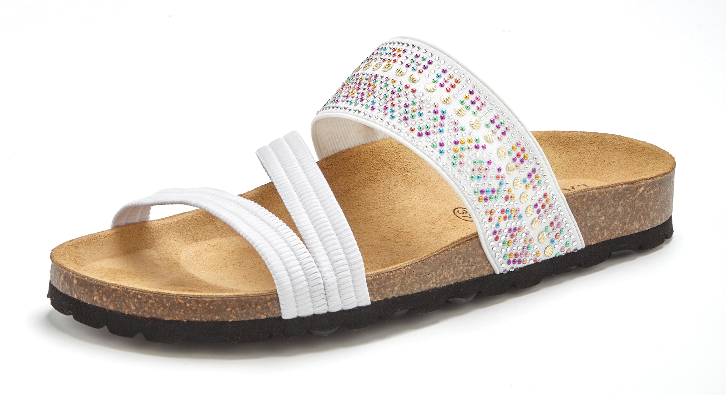 LASCANA Pantolette »Mule, Sandale, offener Schuh, Sommerschuh,«  mit Komfortkorkfussbett aus Leder und elastischen Riemen