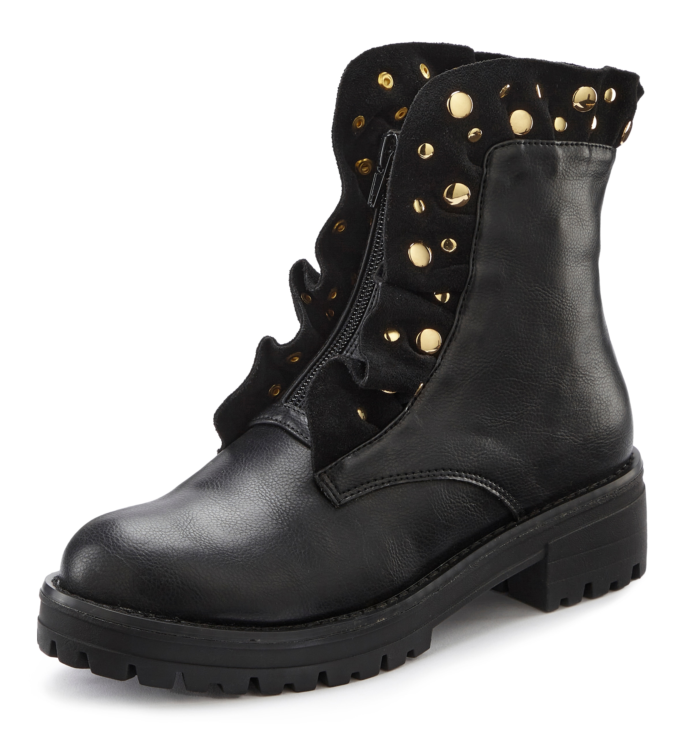 LASCANA Reissverschlussstiefel, mit Schmucksteinchen und kleinen Rüschen, Stiefelette, Ankle Boots