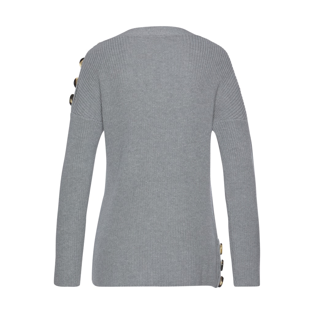 LASCANA Strickpullover, mit Knöpfen im Off-Shoulder-Style, Damenpullover aus Baumwoll-Mix