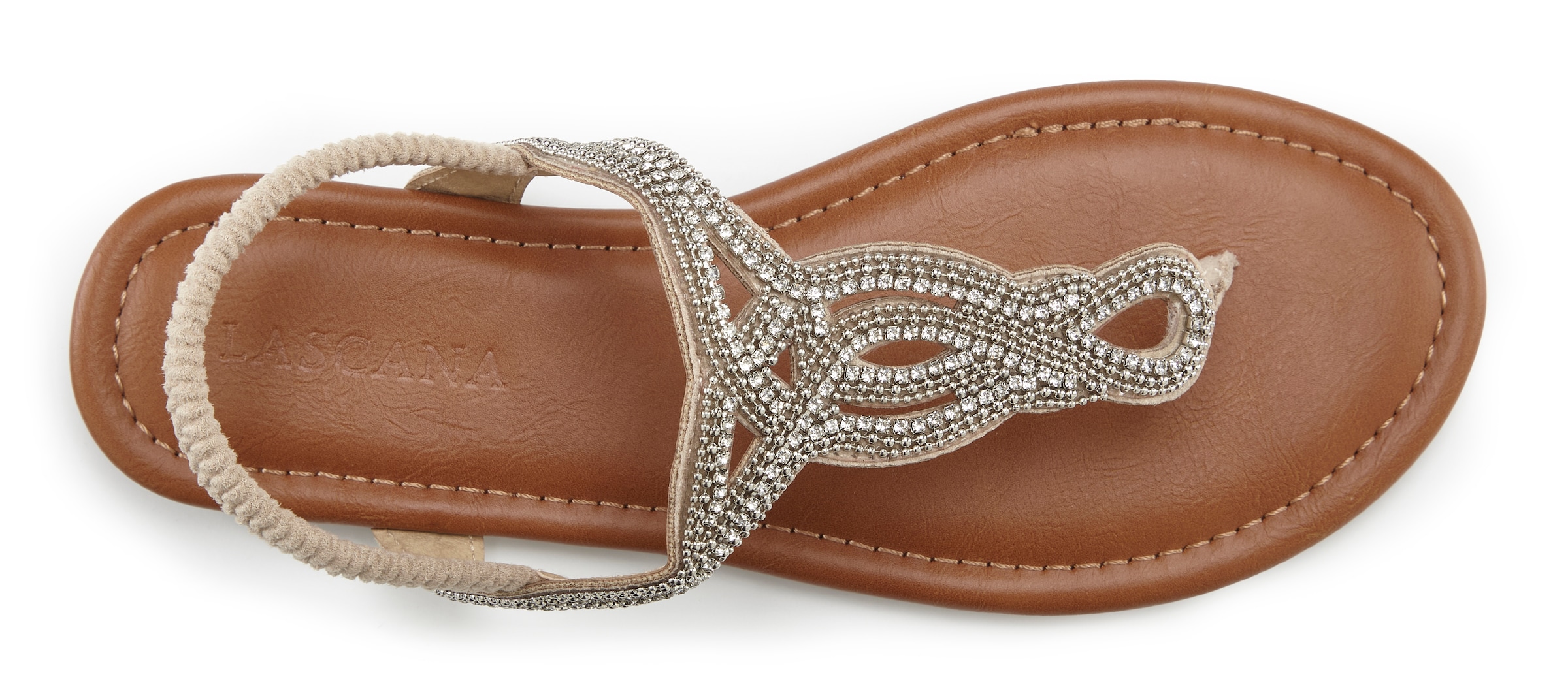 LASCANA Séparateur d'orteils  Sandale, Pantolette mit Schmucksteinen in Glitzer-Optik VEGAN