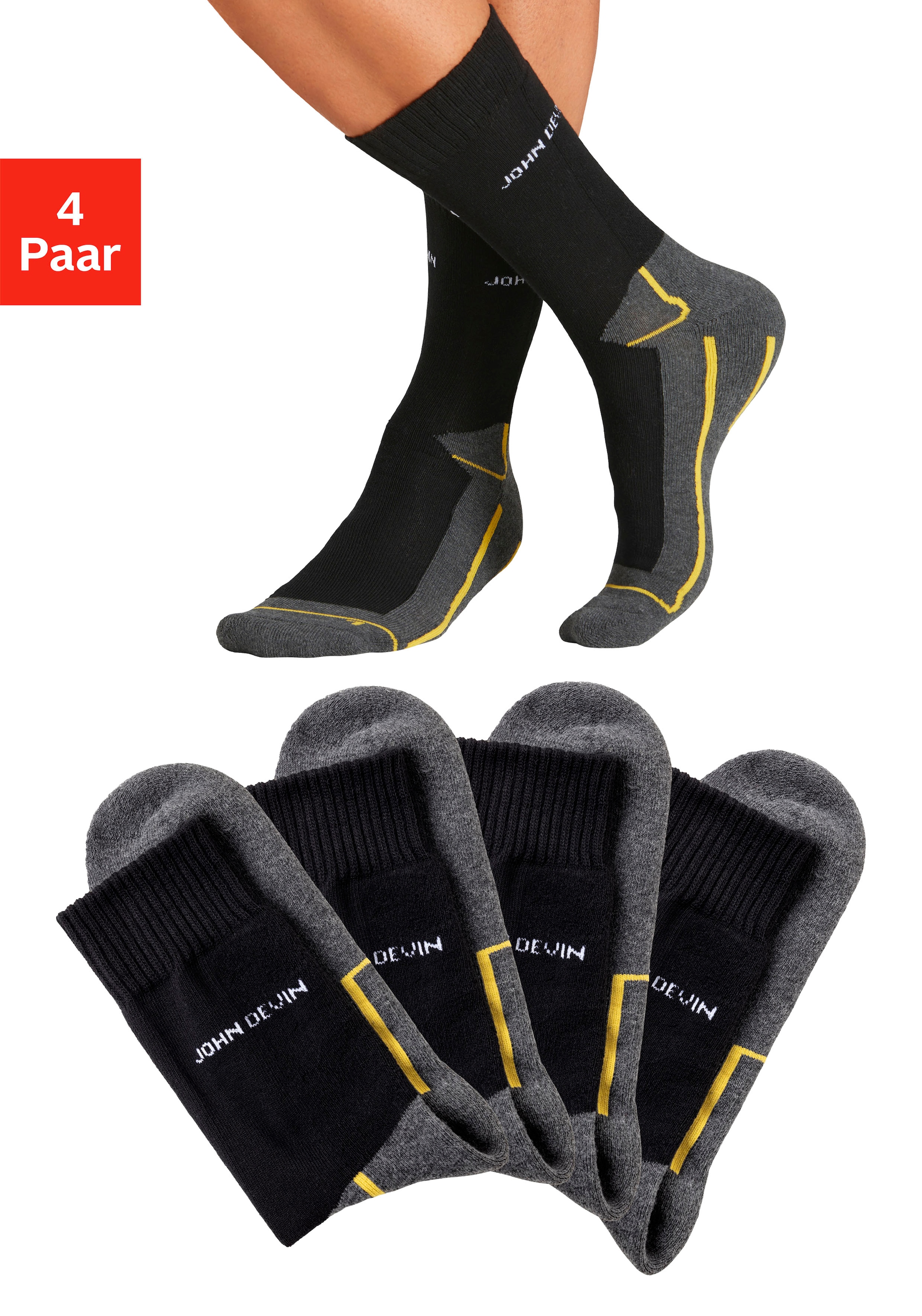 John Devin Funktionssocken Packung, 4 Paar tlg. mit Sohlen über Zehen und hoch Fersenplüsch