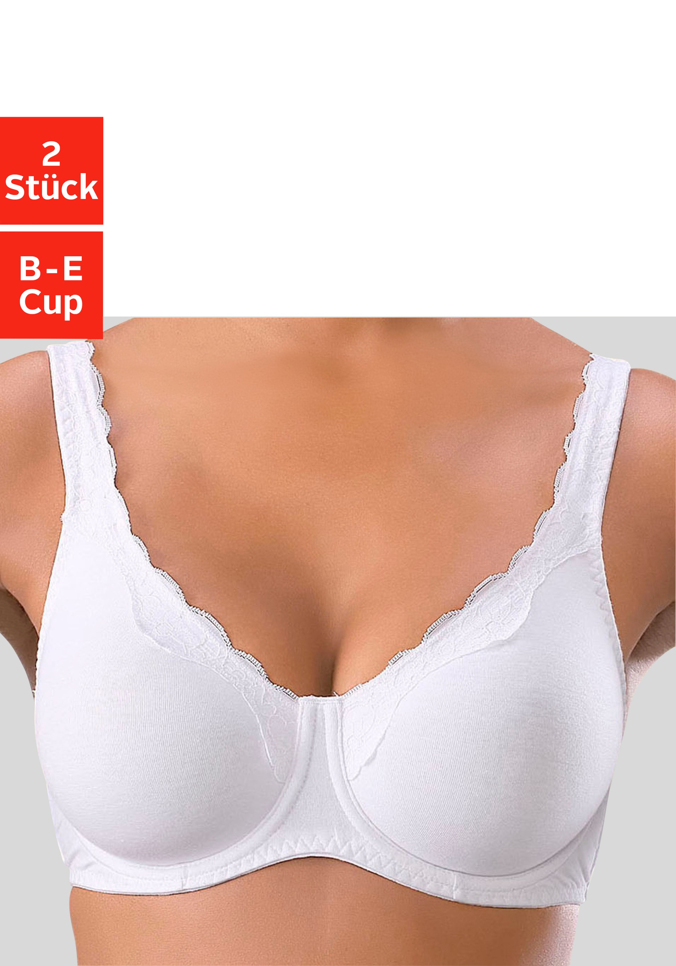 petite fleur Bügel-BH Packung, 2 Stück, aus Baumwolle mit Spitzenkante und breiteren Trägern