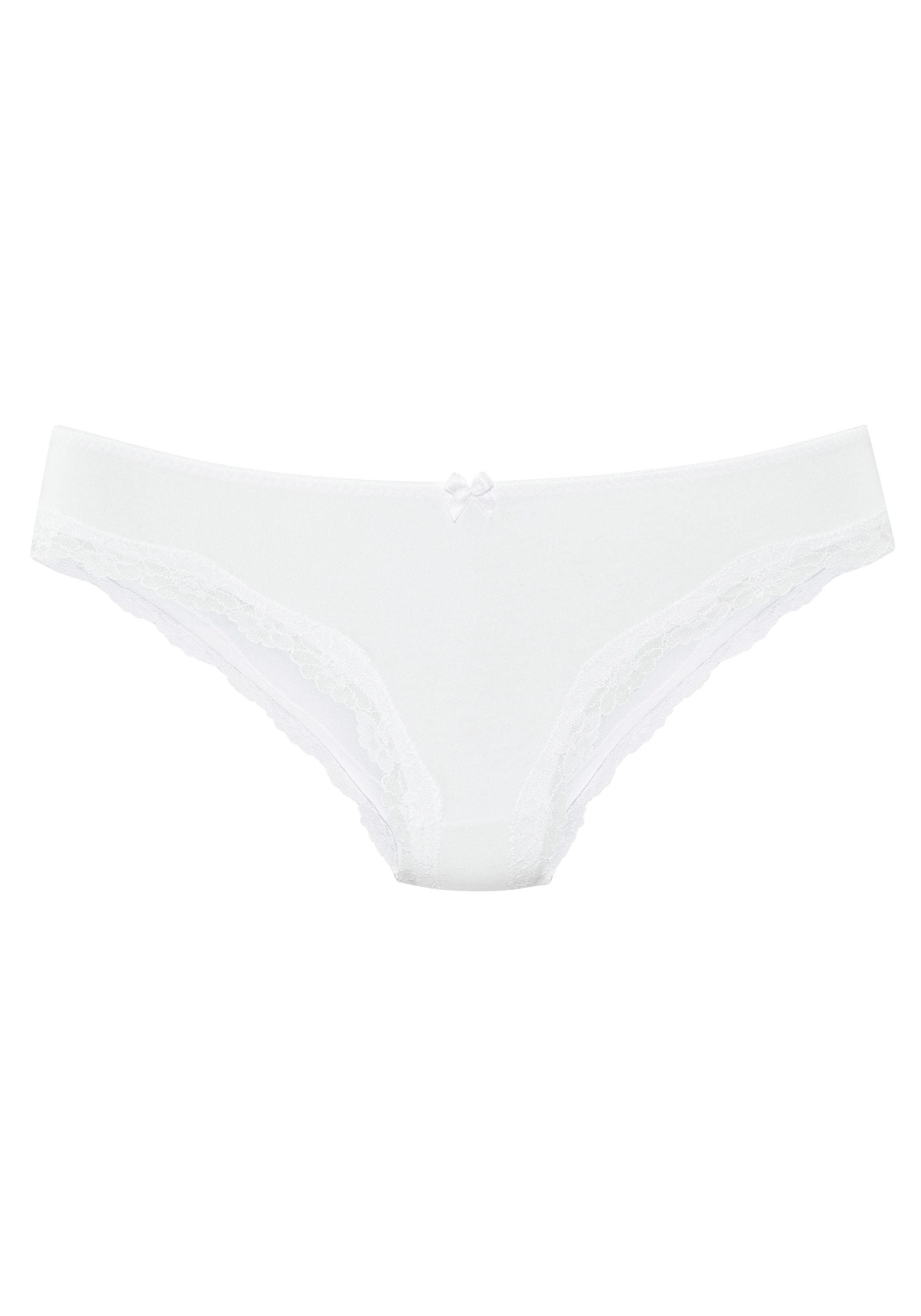 LASCANA Slip brésilien 3er-Pack,  aus elastischer Baumwolle mit zarter Spitze