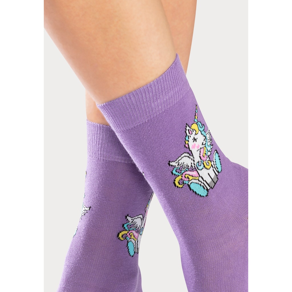 H.I.S Basicsocken, (Packung, 4 Paar), mit Einhorn Motiven
