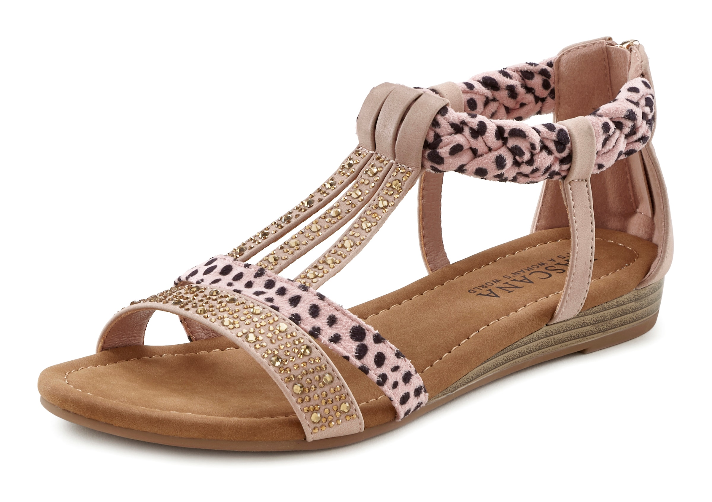 LASCANA Sandale »Sommerschuh«, Sandalette, Sommerschuh mit Verzierung und kleinem Keilabsatz VEGAN