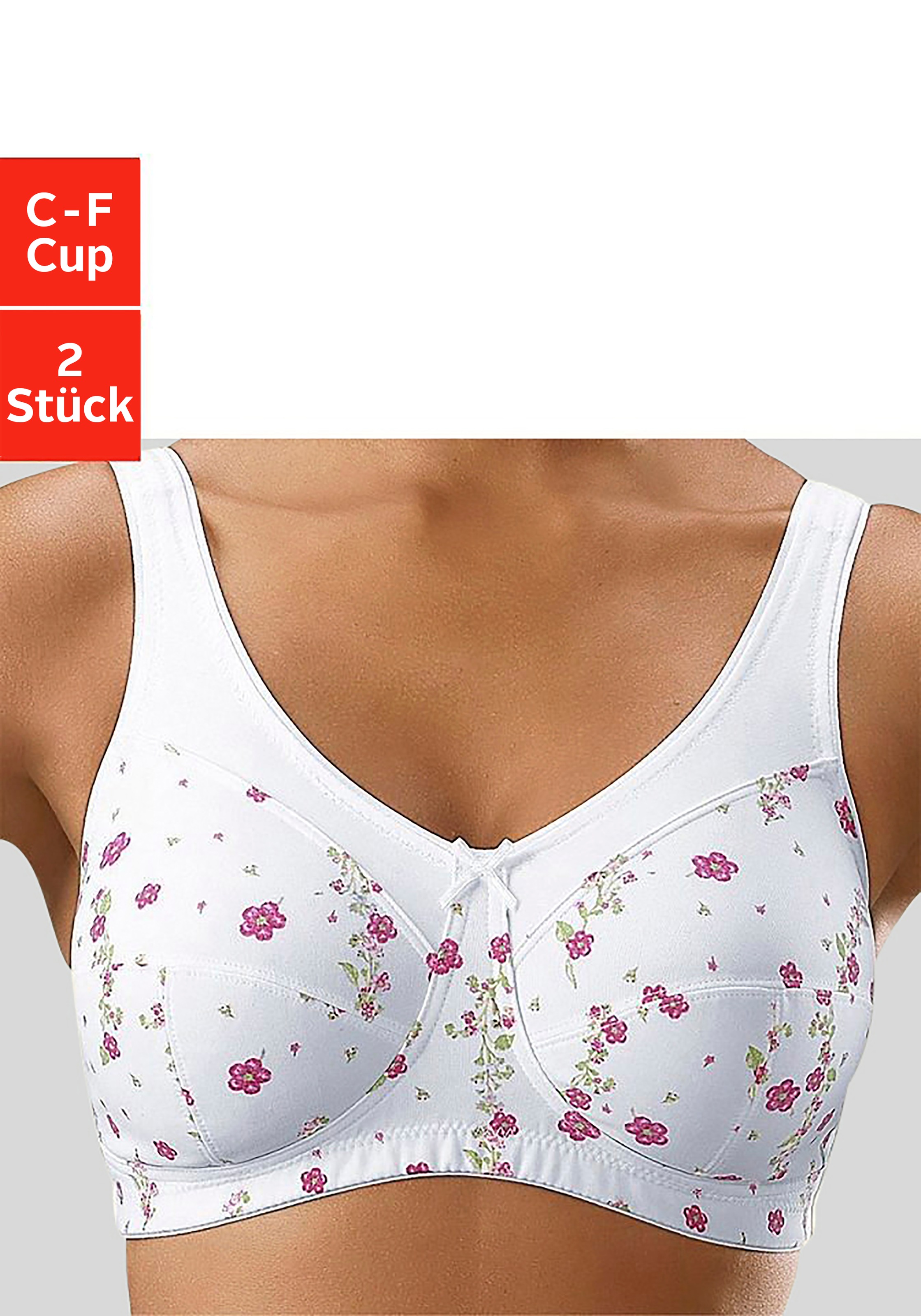 petite fleur Entlastungs-BH Packung, 2 Stück, ohne Bügel, mit breiteren Trägern