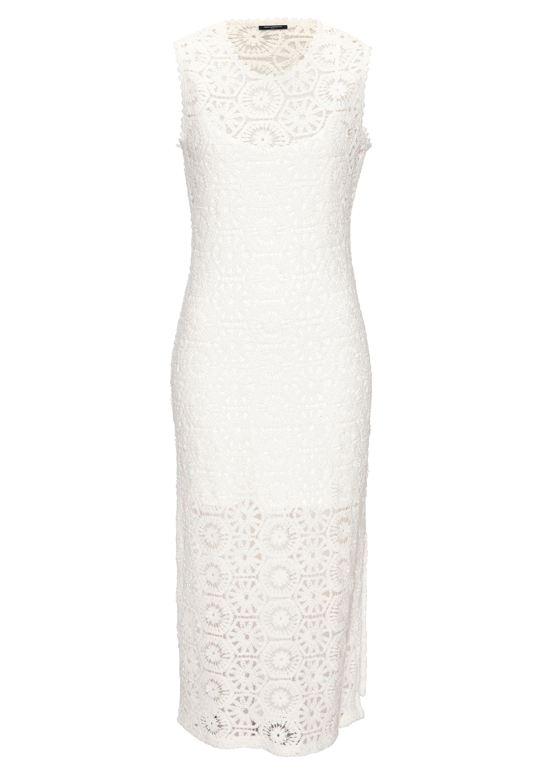 French Connection Strickkleid »aus weicher Häkelspitze mit herausnehmbarem Unterkleid, Midikleid« mit Unterkleid,  Ohne Taschen elegantes Strandkleid, Sommerkleid aus hochwertiger Häkelspitze