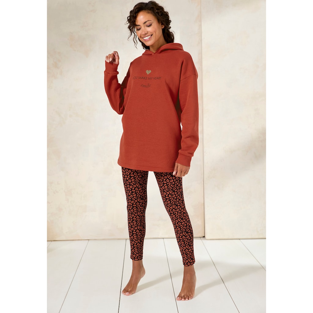 LASCANA Hoodie, Lounge-/Kapuzenpullover mit Print vorne, Loungewear