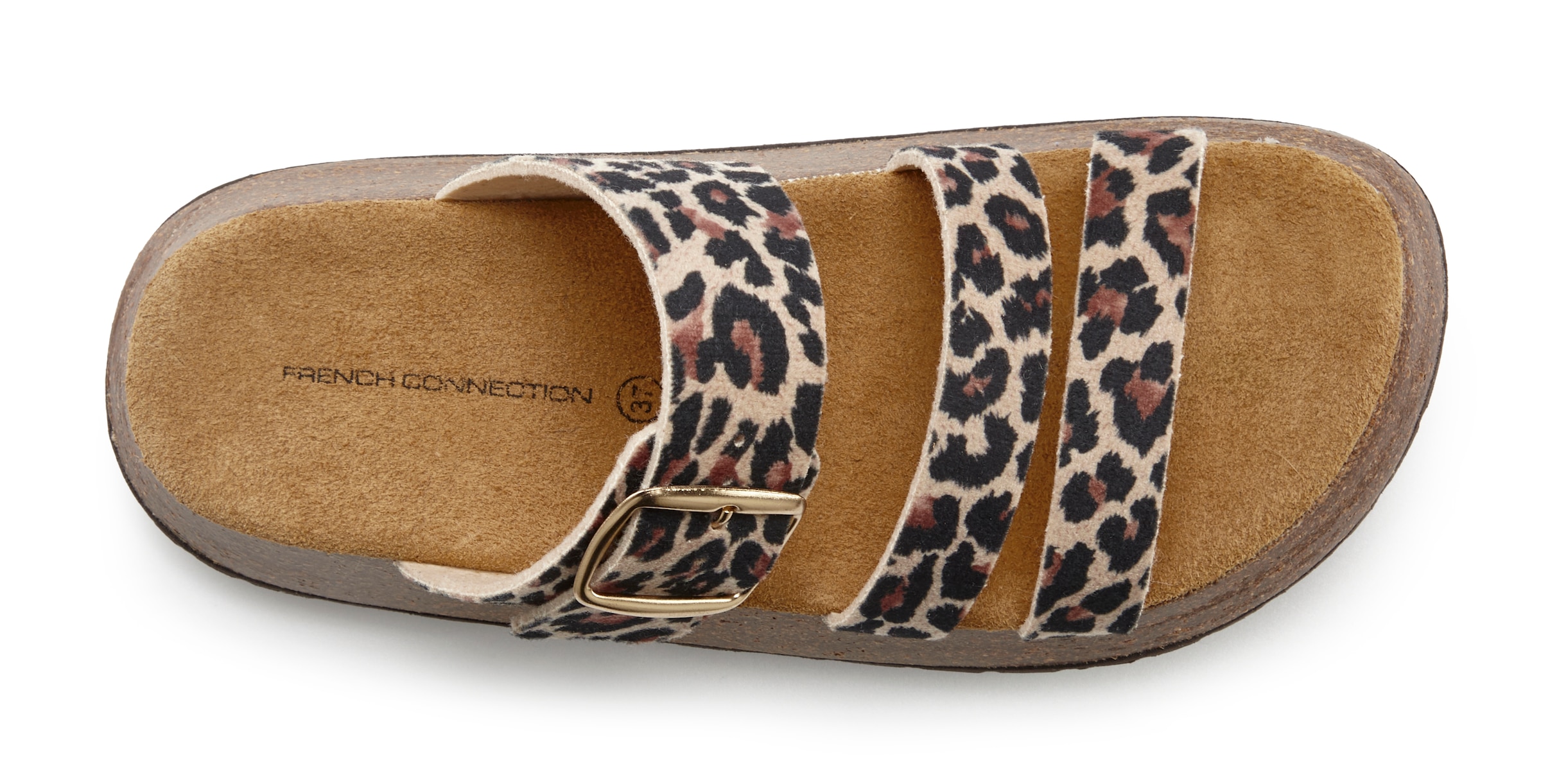 French Connection Pantolette, Mule, Sandale, offener Schuh aus Leder mit Korkfussbett