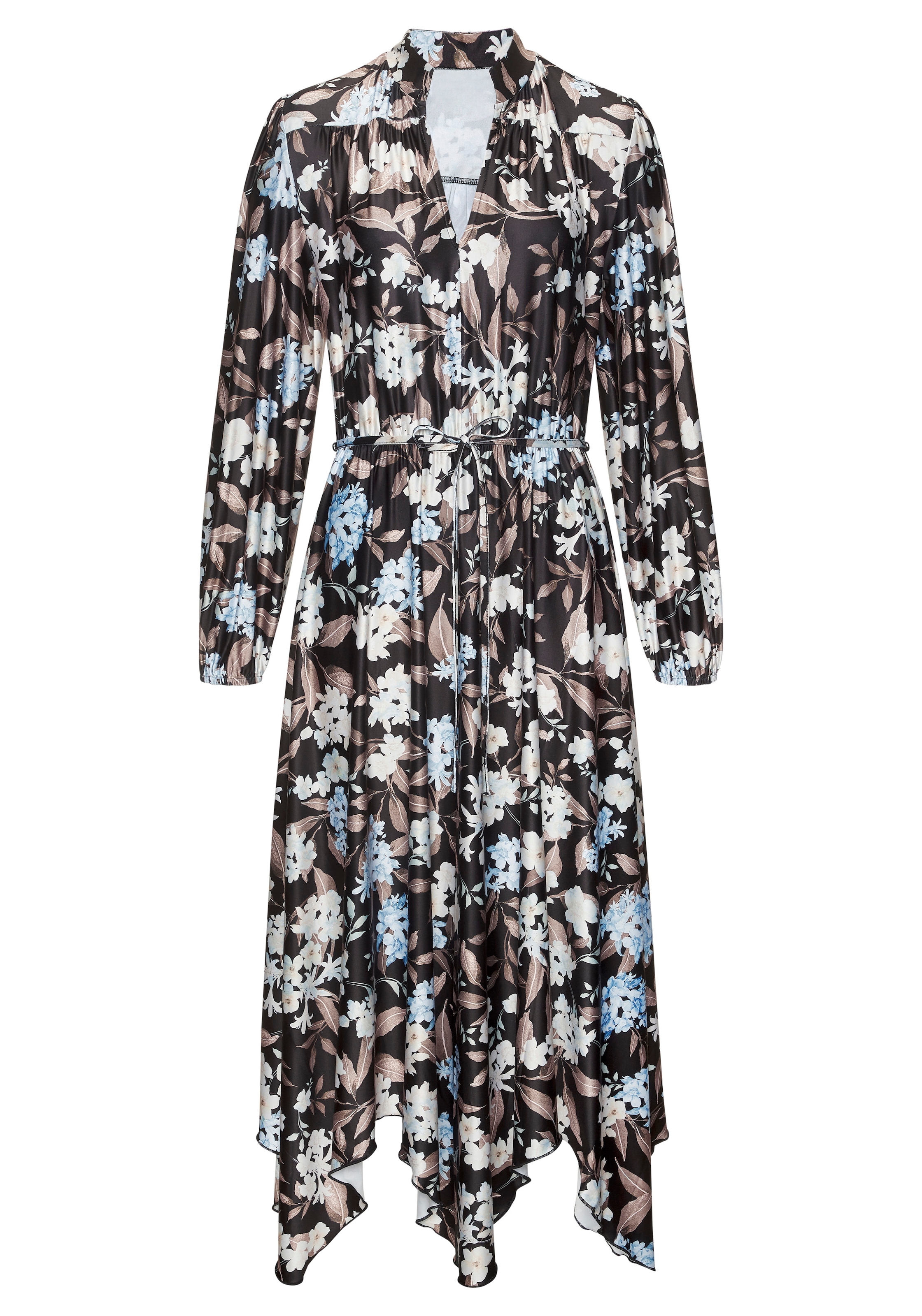 LASCANA Midikleid »aus bügelfreier Qualität mit Blumendruck« Ohne Taschen festlich-elegantes Sommerkleid, tailliertes Druckkleid, Jerseykleid