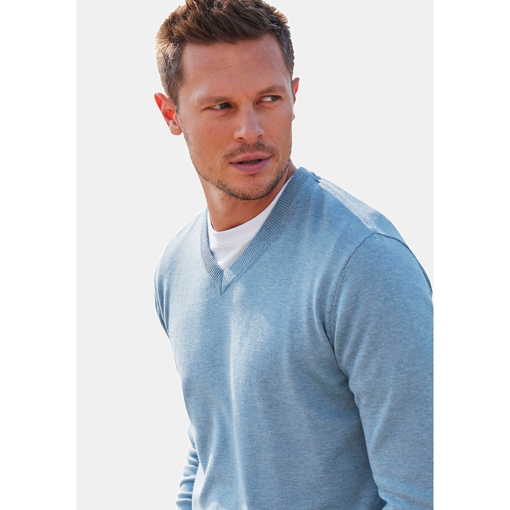 H.I.S Strickpullover, mit V-Ausschnitt, Pullover aus Feinstrick, Baumwollmischung