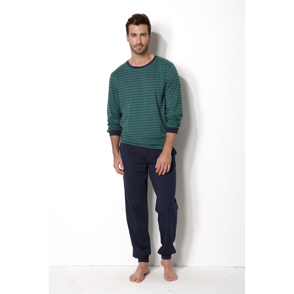 le jogger® Pyjama, (Packung, 4 tlg., 2 Stück), Schlafanazug lang im Streifendesign