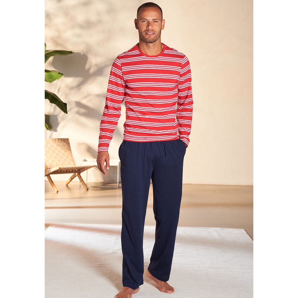 AUTHENTIC LE JOGGER Pyjama, (Packung, 4 tlg., 2 Stück), Schlafanzug mit gestreiften Oberteilen