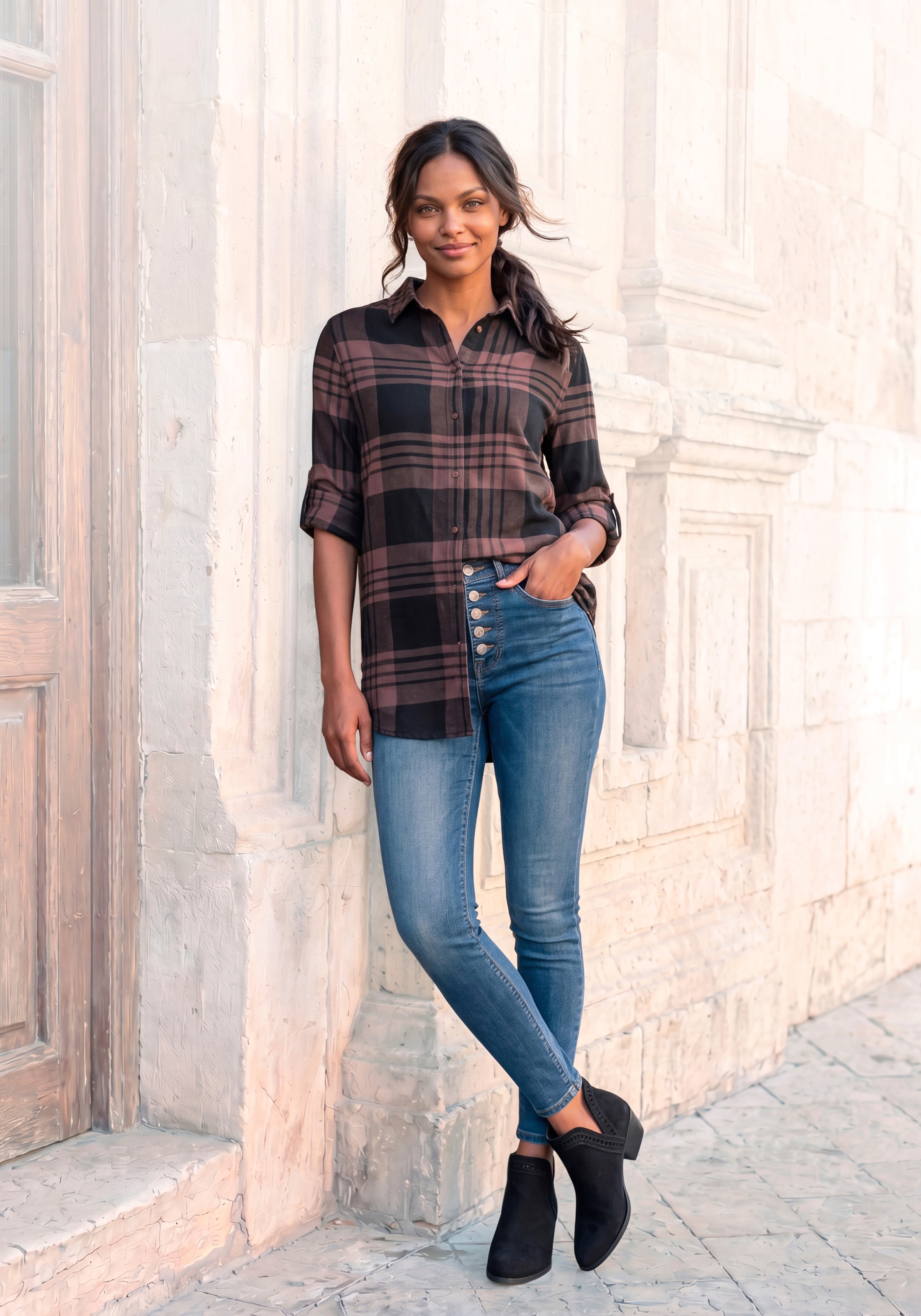 LASCANA Hemdbluse »aus weichem Flanell mit Karomuster« lässiges Karohemd, Karobluse aus Baumwolle, Westernbluse, Flanellhemd