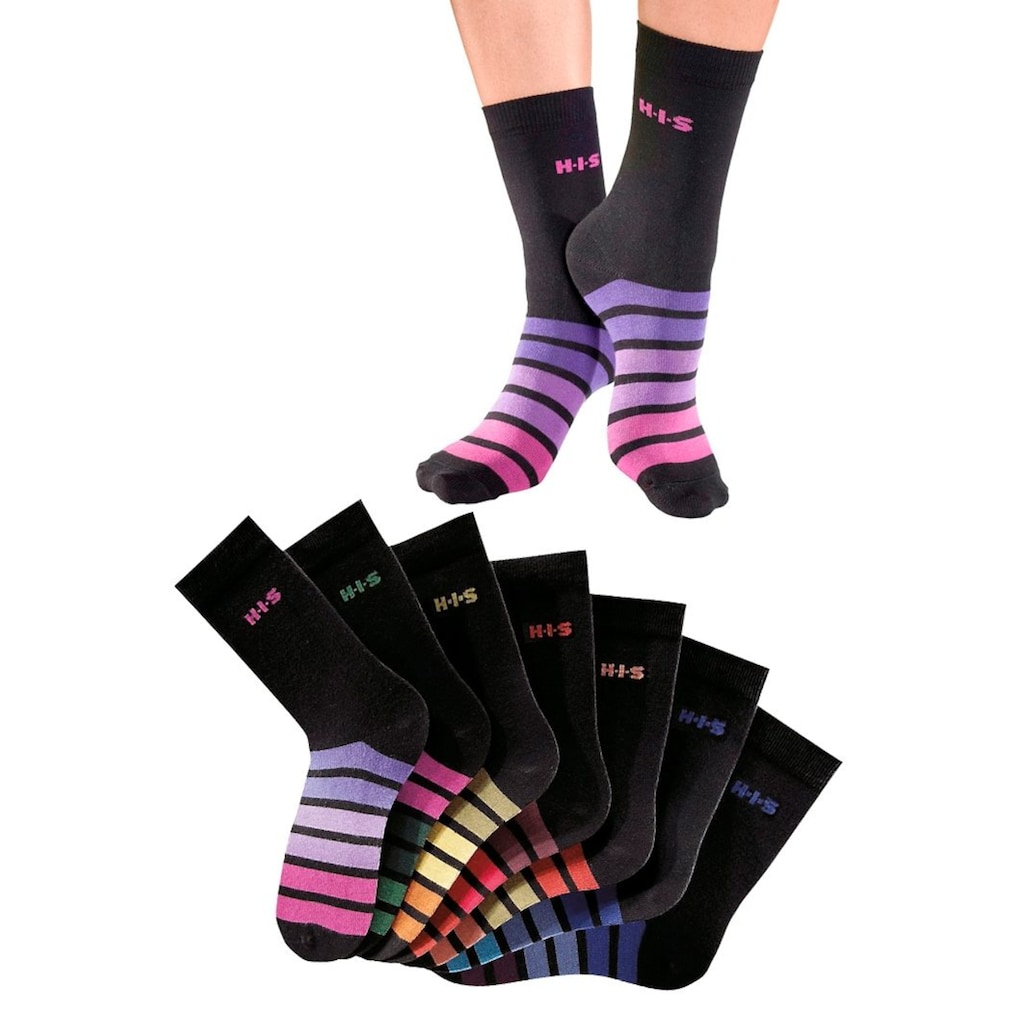 H.I.S Freizeitsocken, (Packung, 7 Paar), mit buntem Ringelmuster