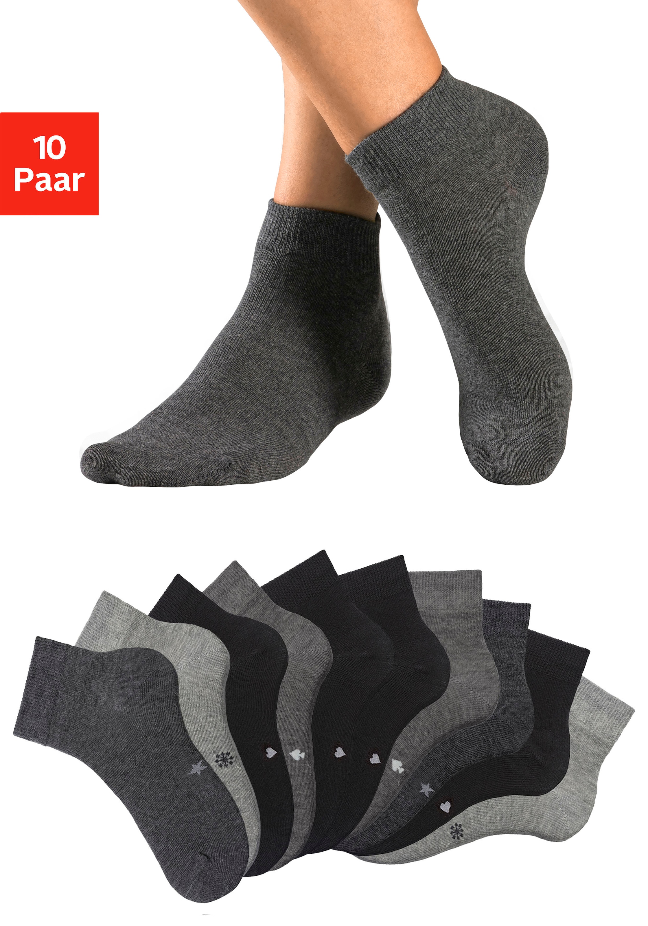 H.I.S Kurzsocken Packung, 10 Paar tlg. mit eingestrickten Symbolen