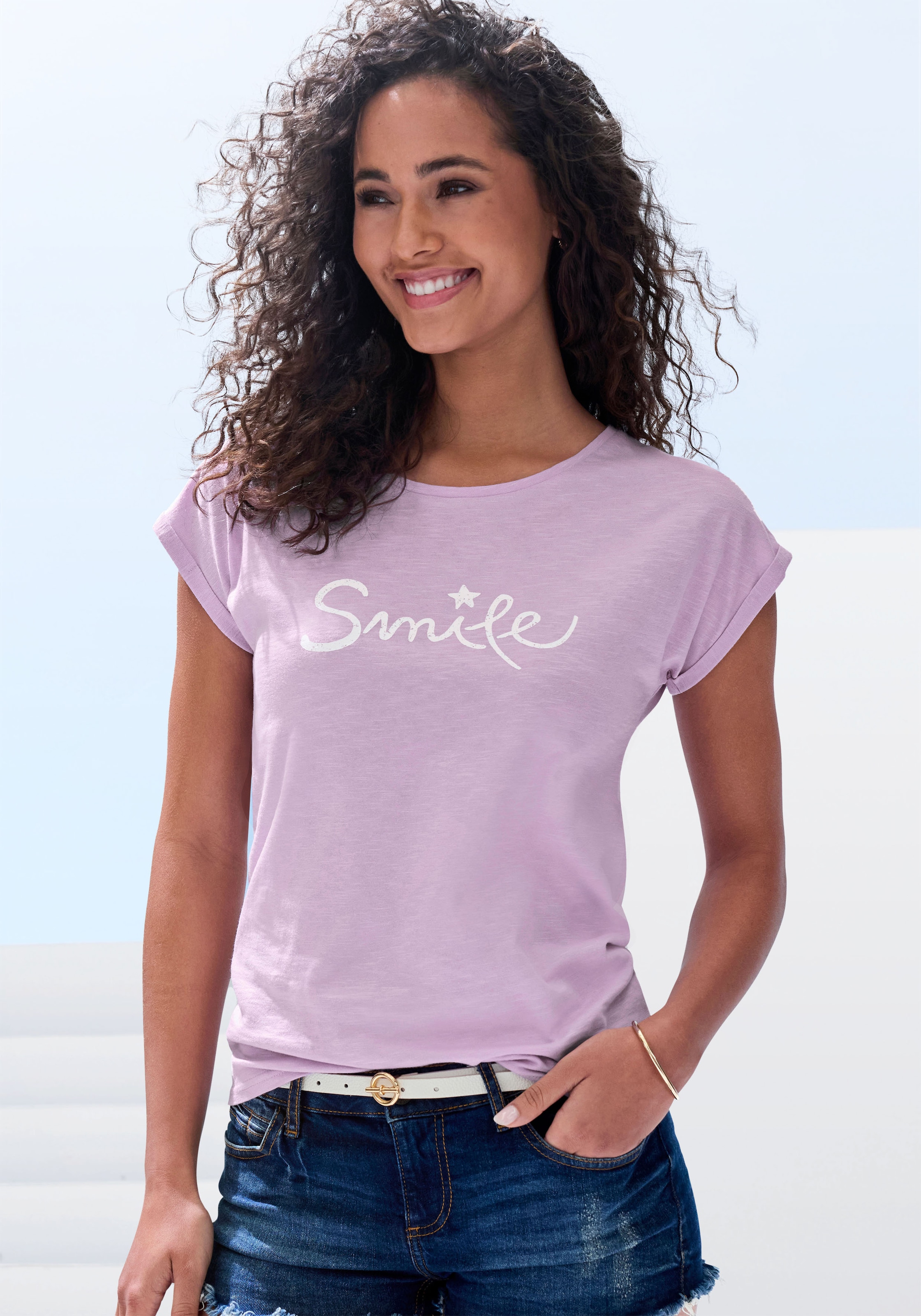 Beachtime T-Shirt »mit Frontdruck "Smile"« aus weicher Baumwoll-Qualität