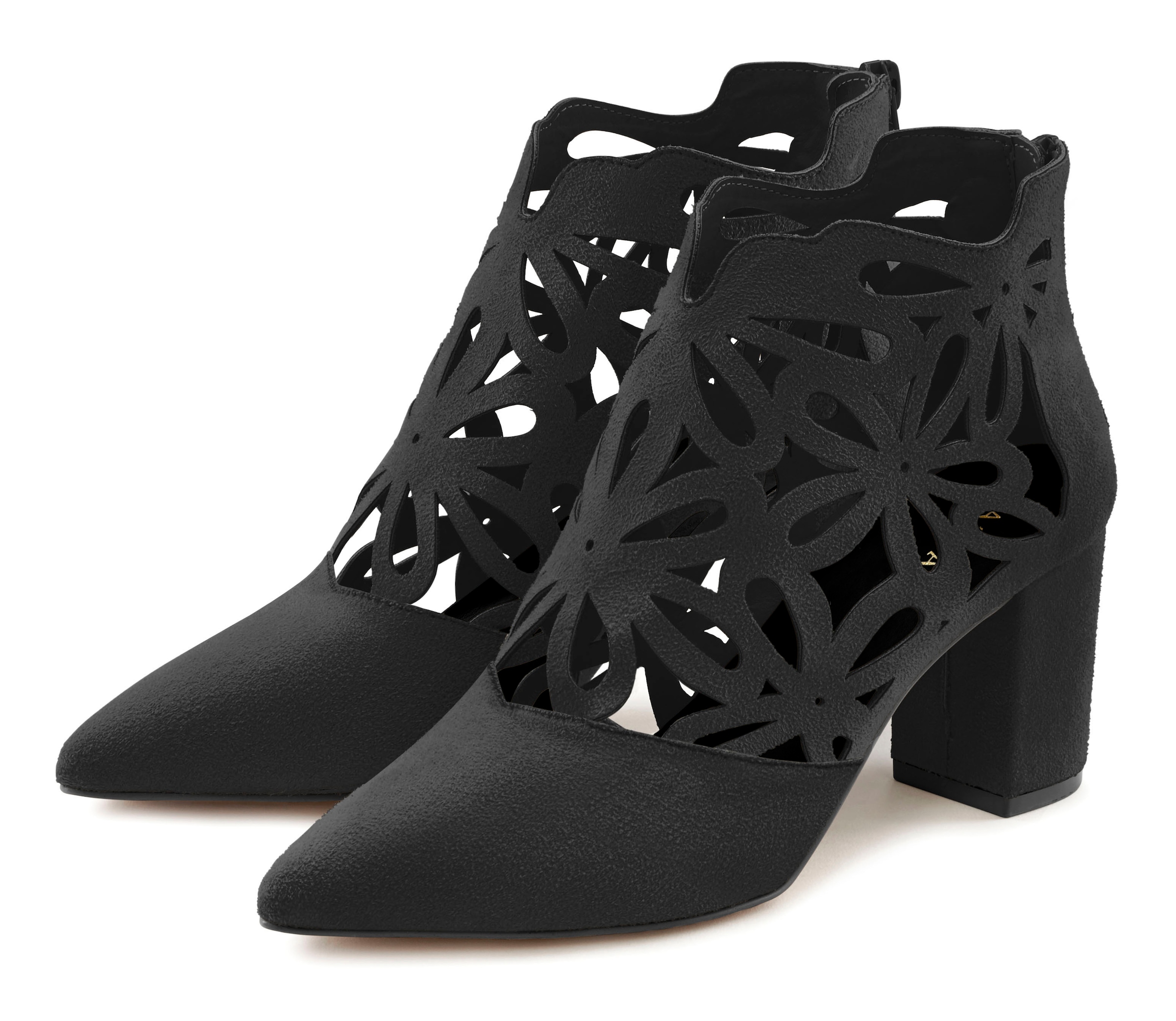 LASCANA High-Heel-Stiefelette, mit femininer Spitze und Blockabsatz, Ankle Boot, Stiefel