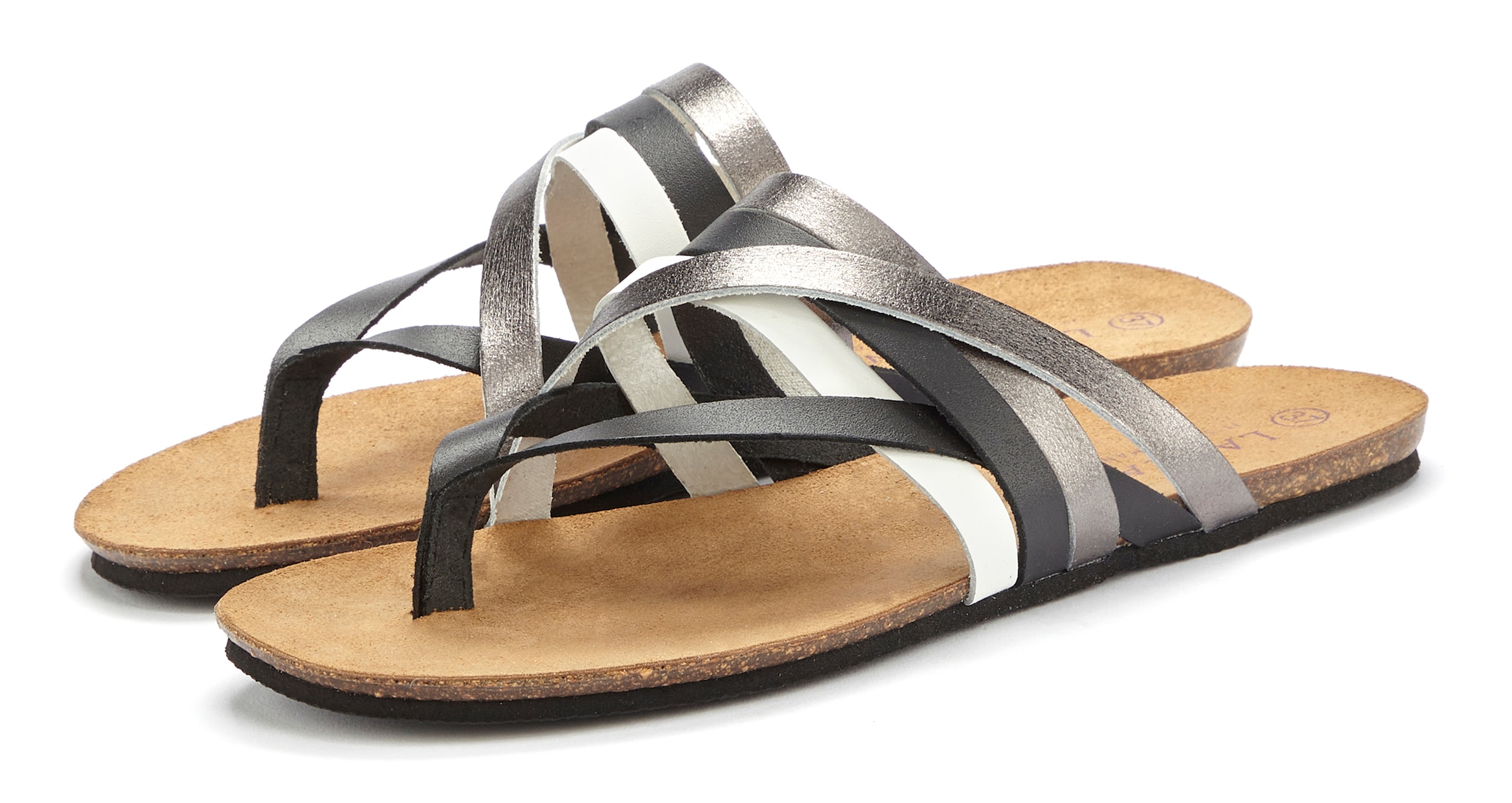LASCANA Zehentrenner, Sandale, Pantolette aus Leder mit Korkfussbett