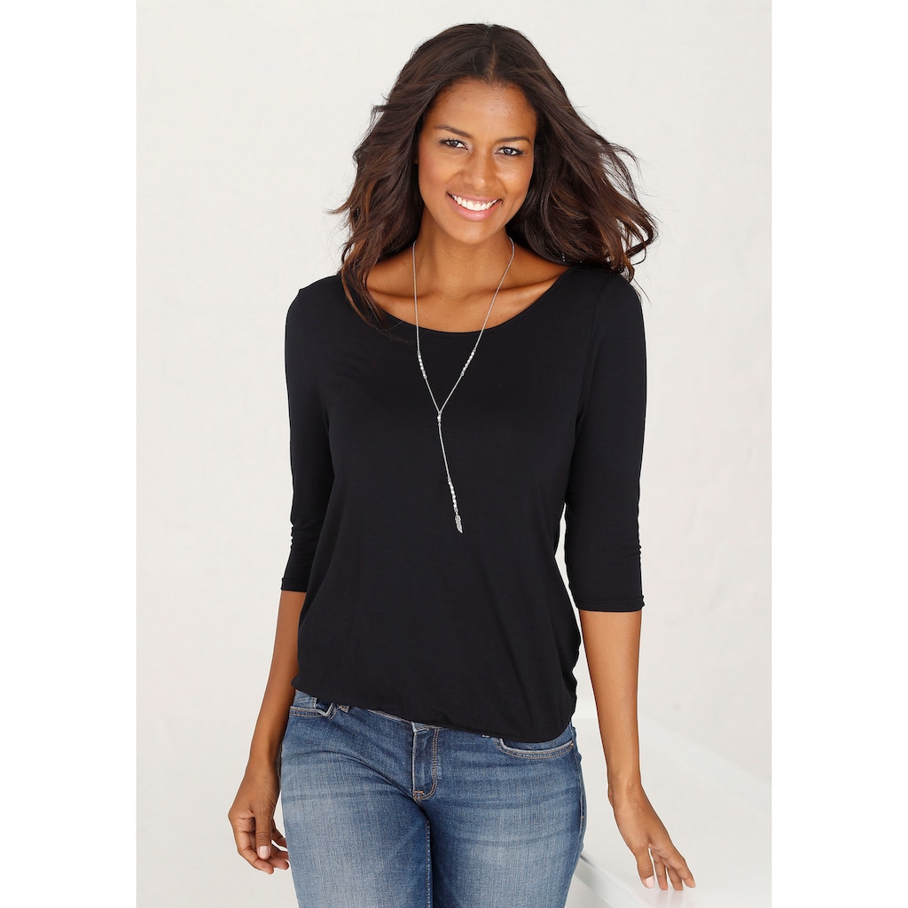 LASCANA 3/4-Arm-Shirt »mit modischem Cut-out«, (2er-Pack), aus weichem Viskose-Stretch