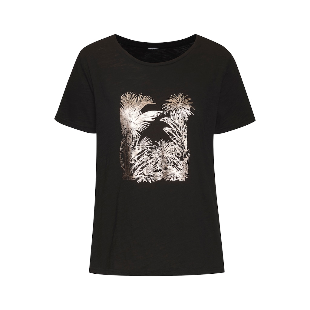 Vivance T-Shirt »mit goldfarben schimmerndem Folienprint«, aus weicher Baumwoll-Qualität
