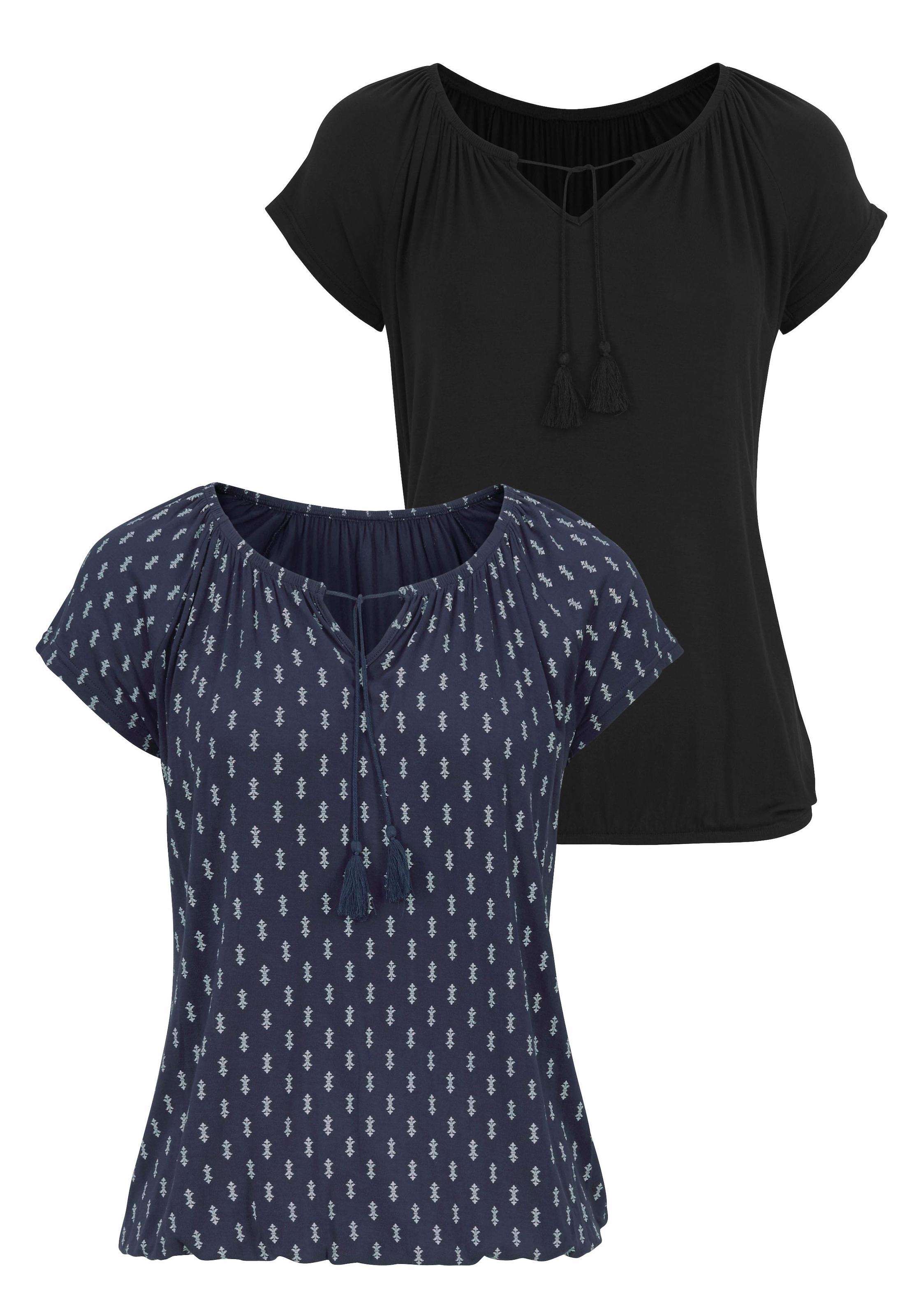 Vivance Kurzarmshirt »mit leicht gerafftem Ausschnitt«, (2er-Pack), aus weichem Viskose-Stretch