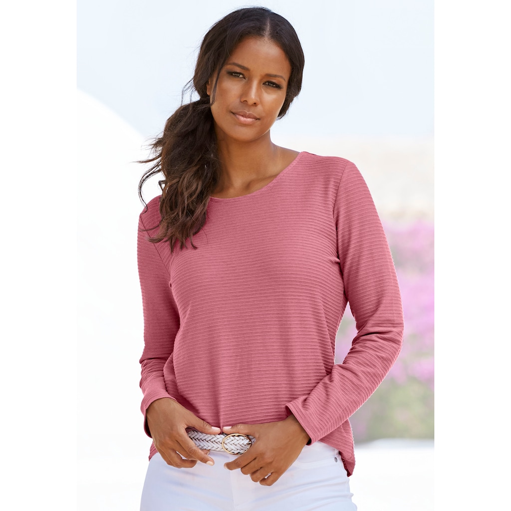 LASCANA Langarmshirt »mit Streifenstruktur«, (2er-Pack), aus weicher Baumwoll-Qualität