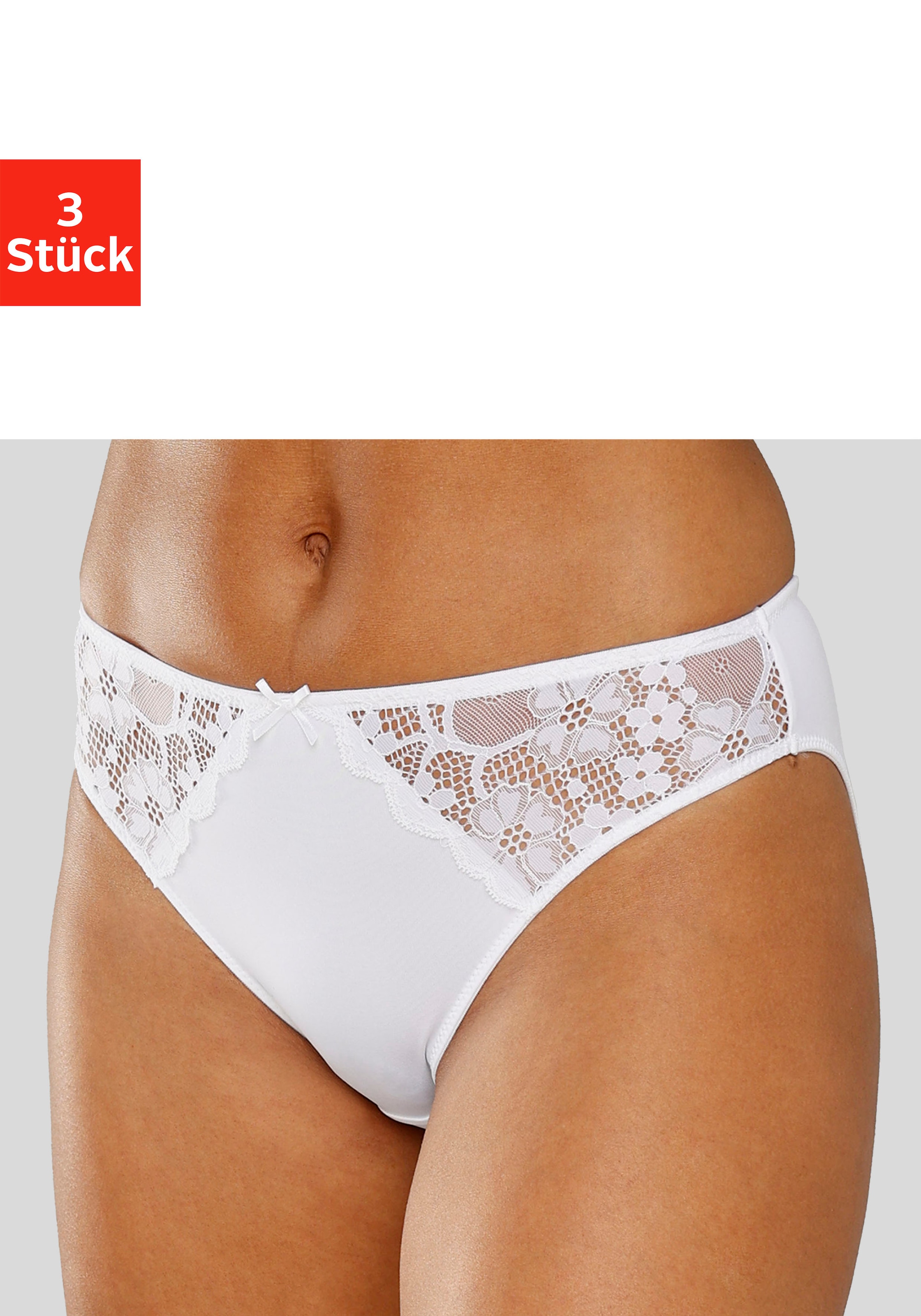 petite fleur Slip 3 Stk. mit leicht transparenter Jacquardspitze an den Seiten