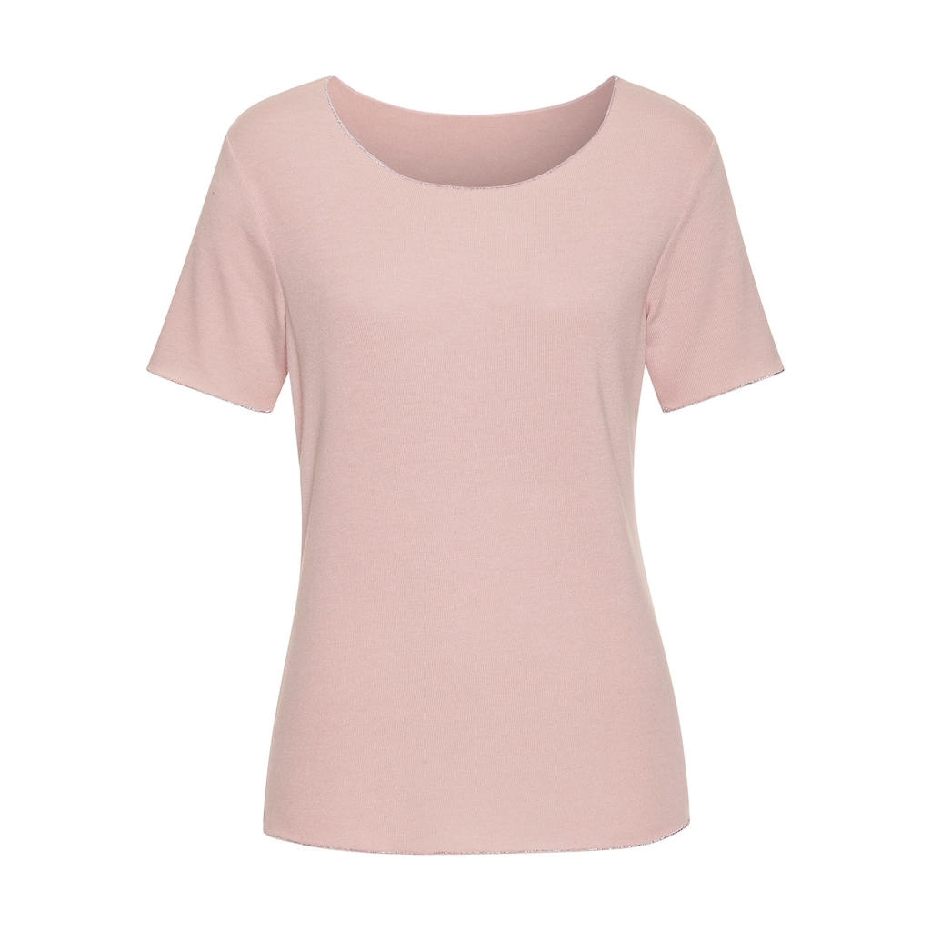 LASCANA Rundhalsshirt »mit feiner Glitzereinfassung«, aus weichem Viskose-Feinstrick