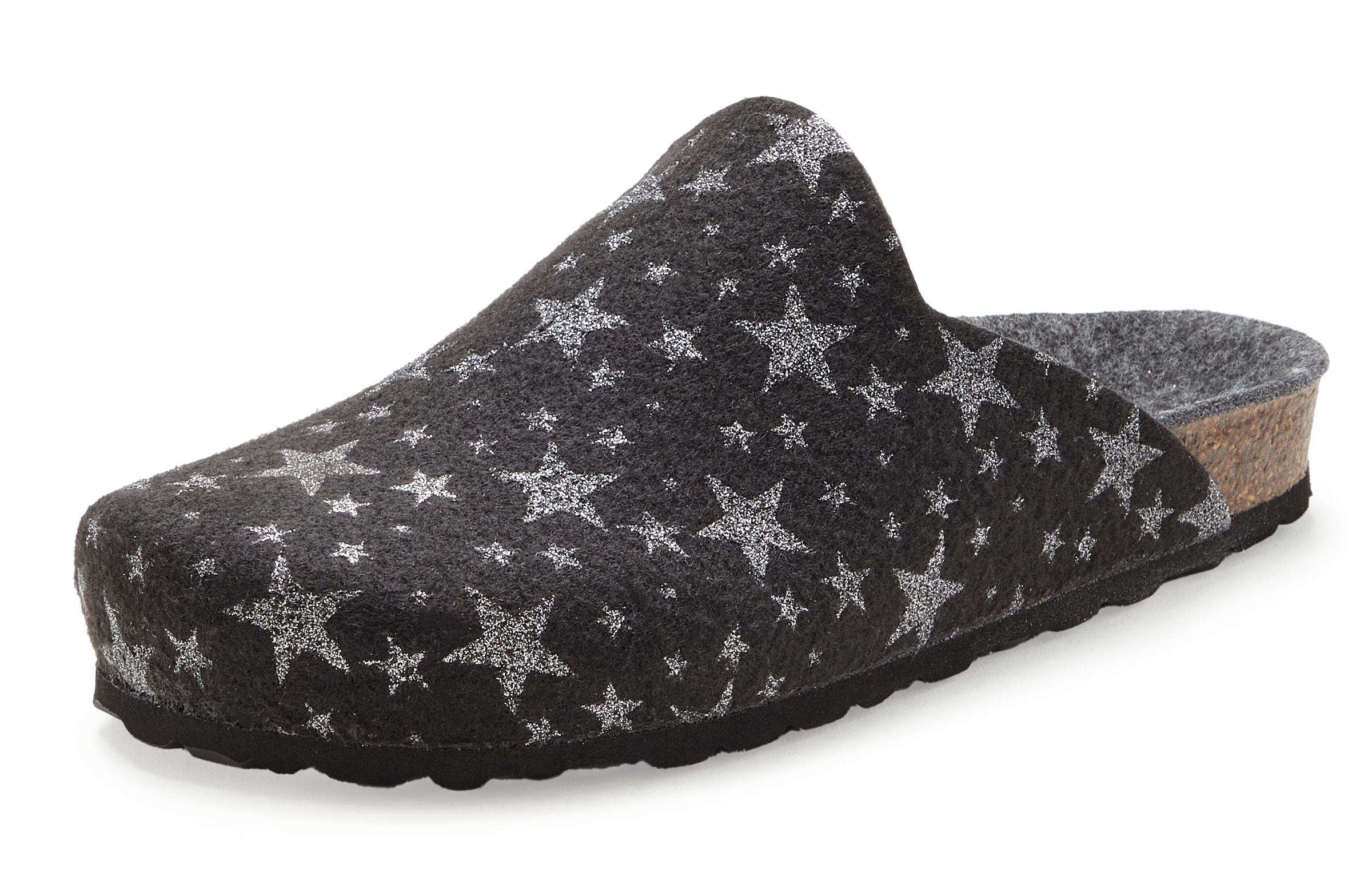 Vivance Pantolette »Hausschuh, Clog, Pantoffel,«, aus Filz mit wärmenden Korkfussbett & Sternenprint