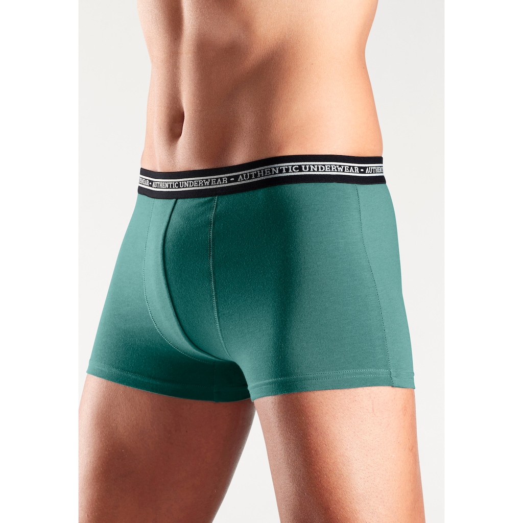 AUTHENTIC UNDERWEAR Boxer »Boxershorts für Herren«, (Packung, 4 St.), schwarzer Webbund mit Logoschriftzug
