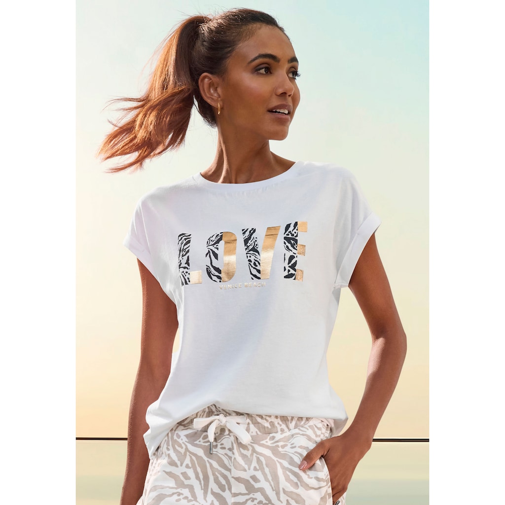 Venice Beach Kurzarmshirt, mit Frontprint, T-Shirt aus Baumwolle, lockere Passform