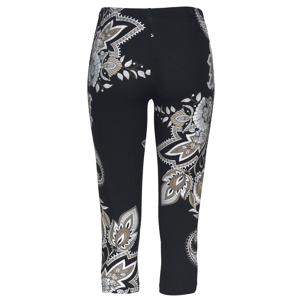 LASCANA Caprileggings, mit Zierbändern am Beinabschluss, Allover-Druck, 3/4-Länge