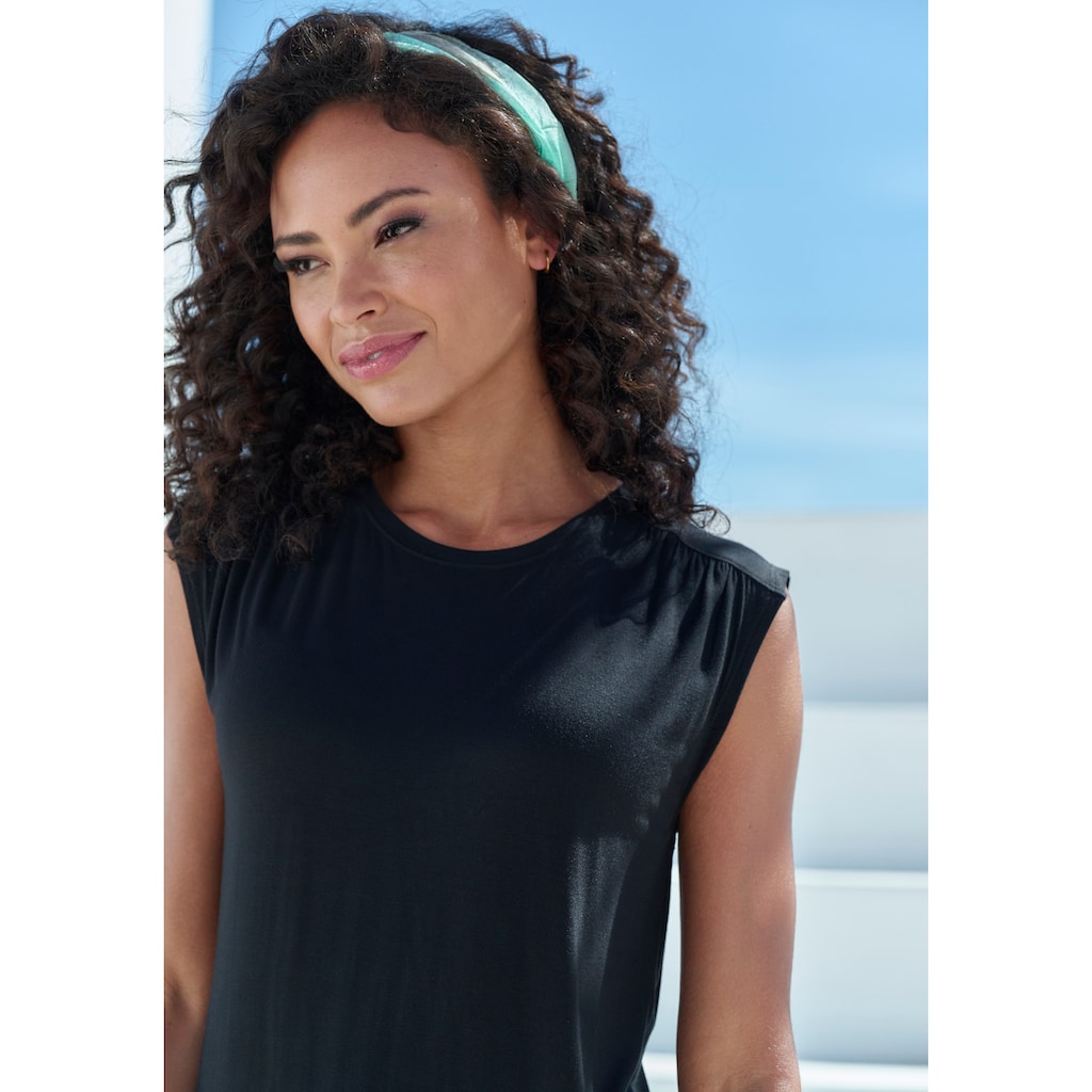 LASCANA Shirttop »mit dekorativer Schulterraffung«, aus weichem Viskose-Stretch