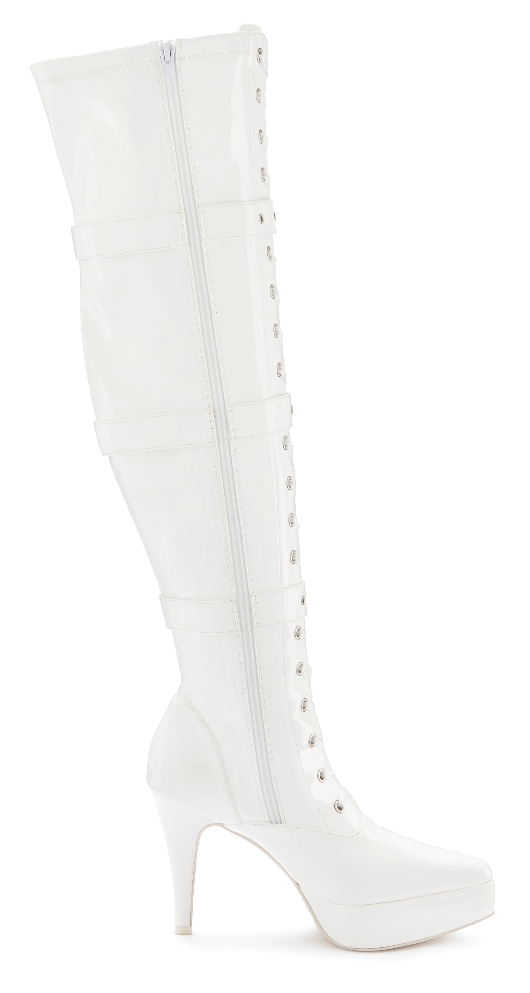 LASCANA Belle Affaire Overkneestiefel »High-Heel-Stiefelette mit Plateau«, erotische Lack-Optik, mit Zierschnallen