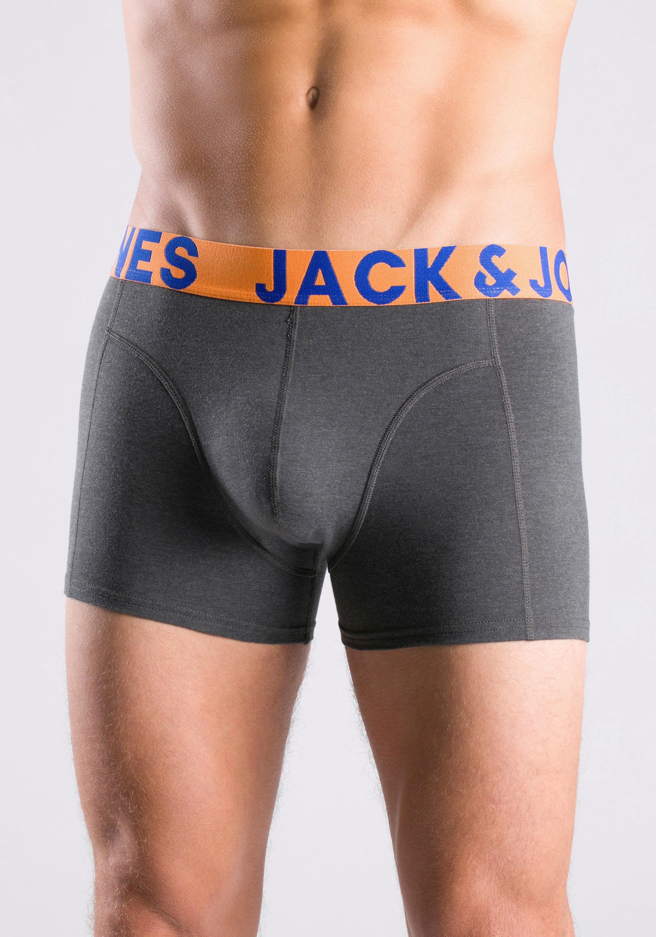 Jack & Jones Boxer »JACCRAZY im Dreierpack mit kontrastfarbenem Bund und Stretchkomfort«, 3 cuis unifarben mit Farbeinsatz, modisch, eng anliegend, Baumwollmischung