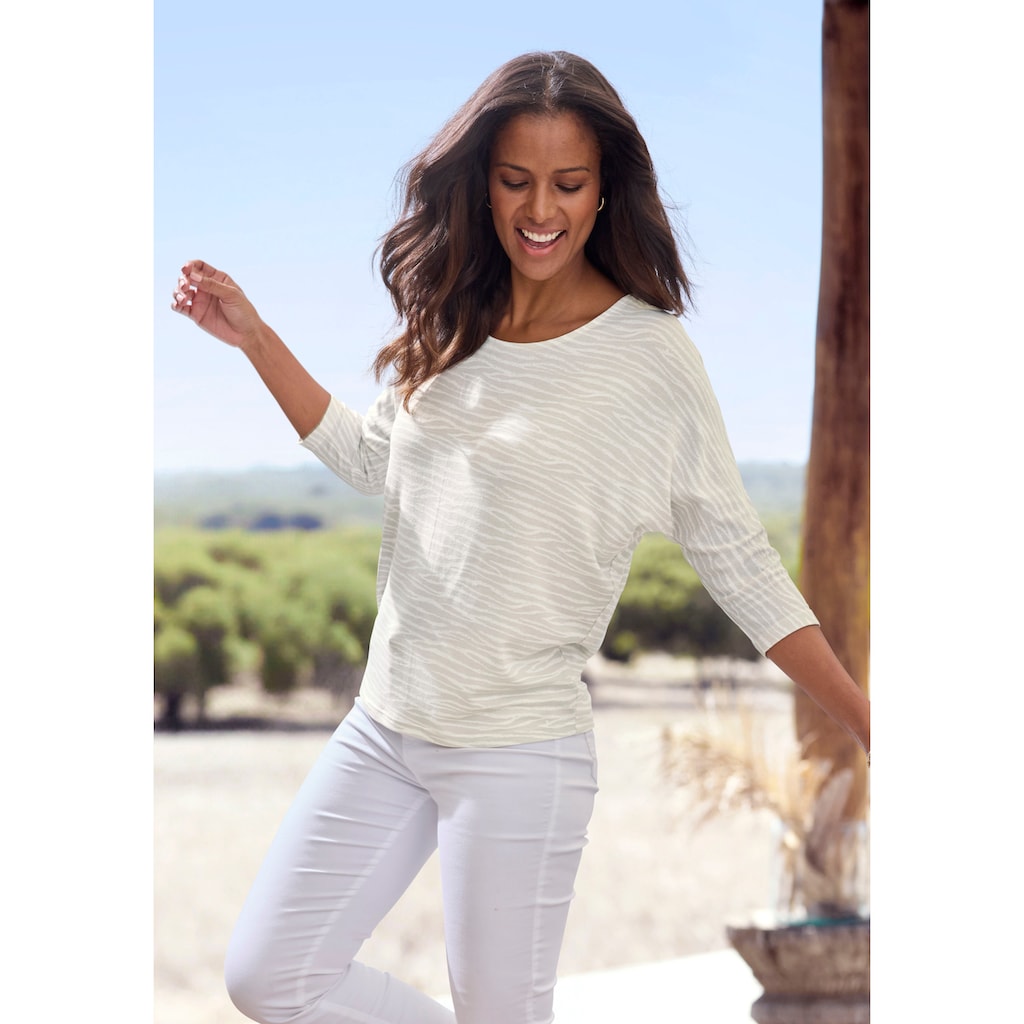 LASCANA 3/4-Arm-Shirt »mit modischem Zebra-Muster«, aus weichem Viskose-Strick