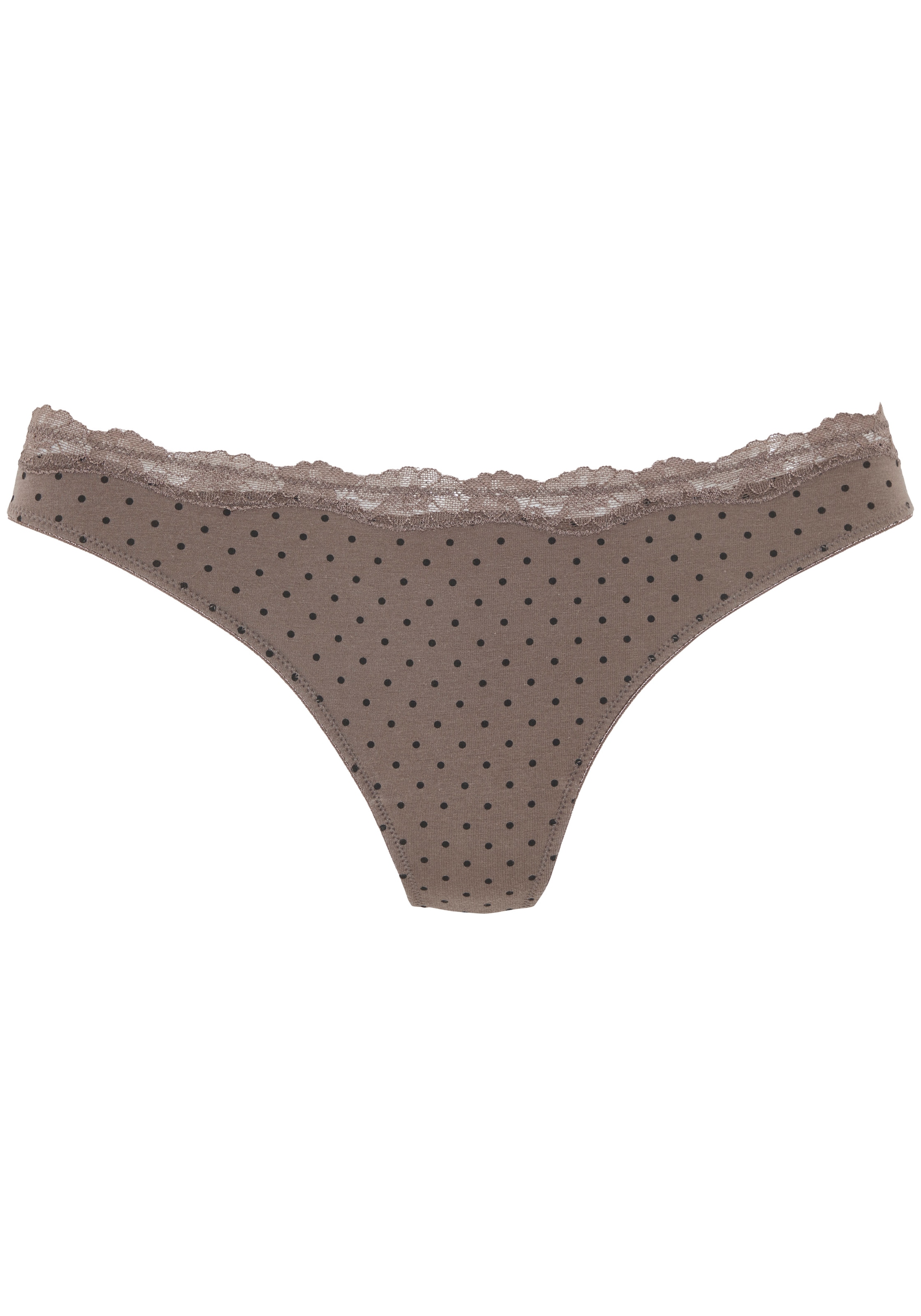 LASCANA String 3er-Pack,  aus elastischer Baumwolle mit zarter Spitze