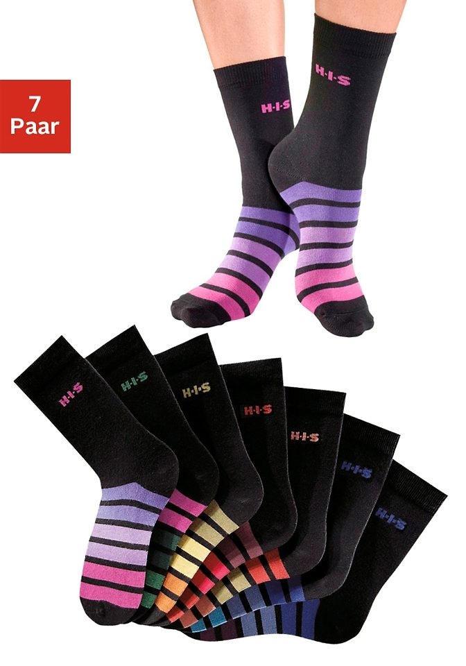 H.I.S Freizeitsocken Packung, 7 Stk. tlg. mit buntem Ringelmuster