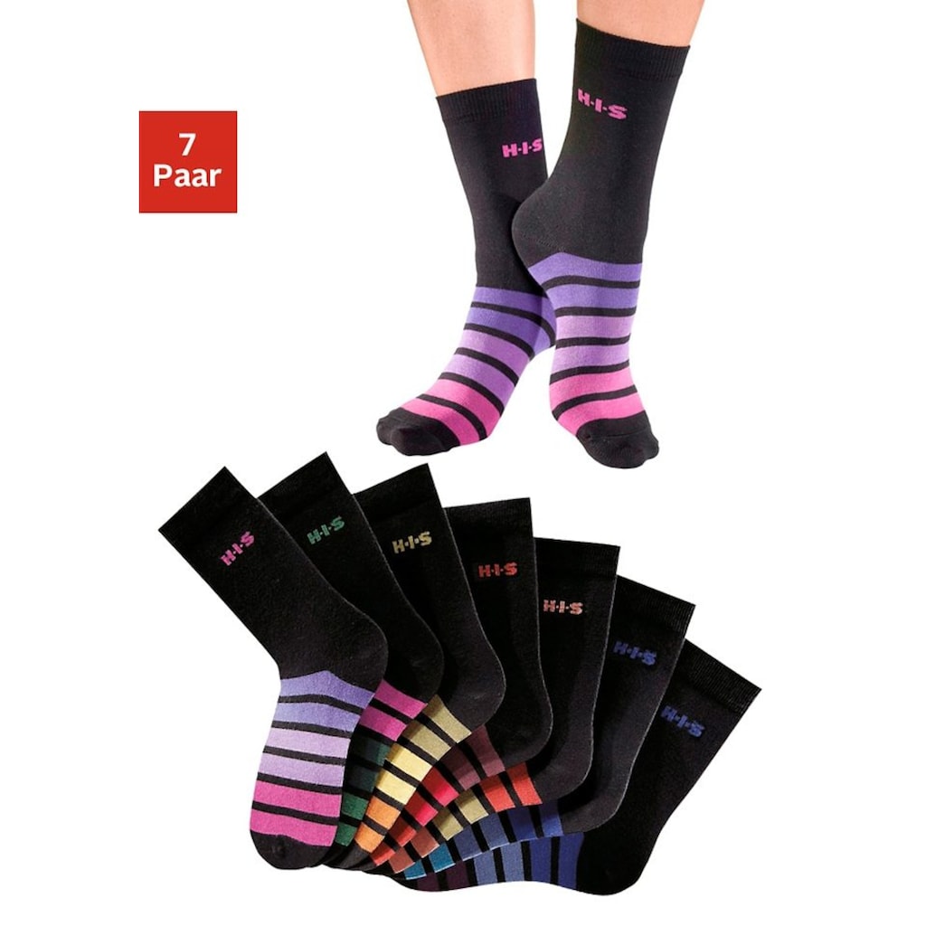 H.I.S Freizeitsocken, (Packung, 7 Paar), mit buntem Ringelmuster