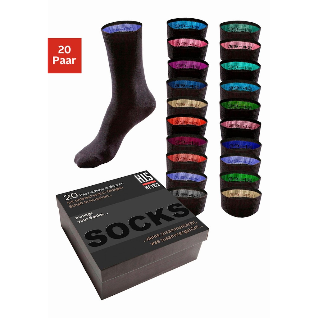 H.I.S Socken, (Box, 20 Paar), in praktischer Geschenkbox