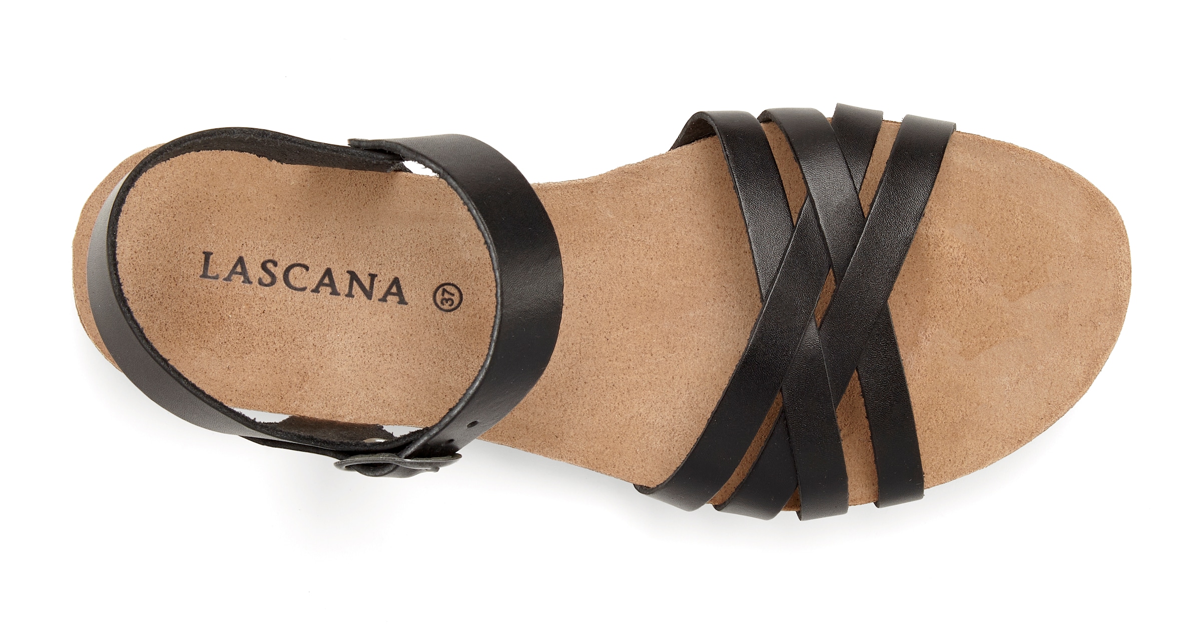 LASCANA Sandale »Sandalette, Sommerschuh, offener Schuh,«  aus Leder mit Korkfussbett