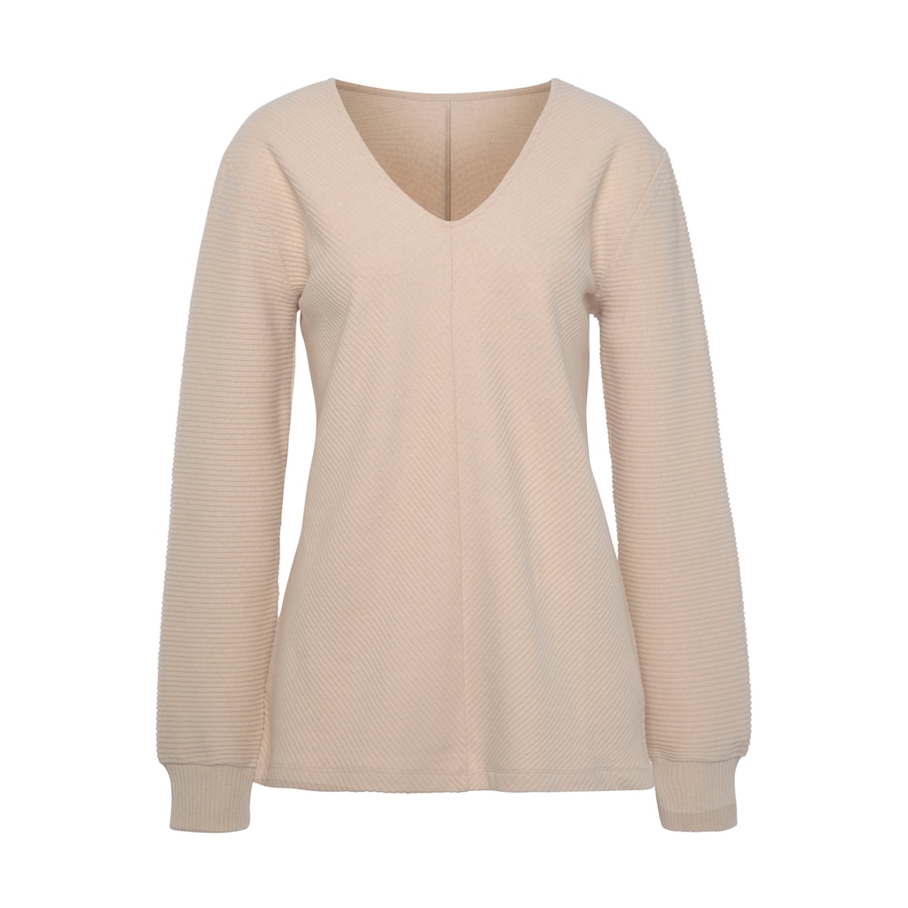 s.Oliver Sweatshirt, Langarmshirt mit V-Ausschnitt und weiche Rippbündchen, Loungewear