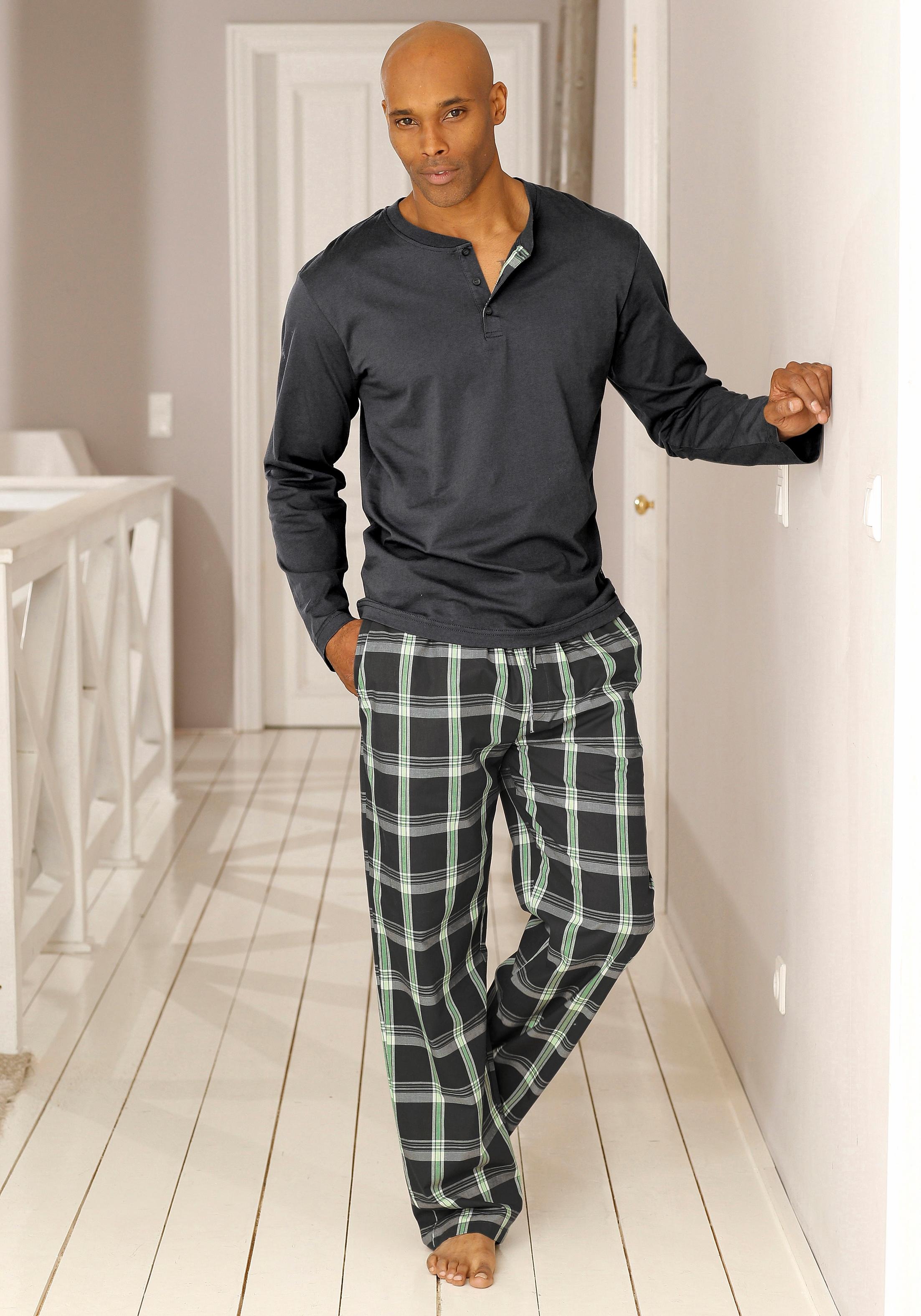 H.I.S Pyjama 1 Stück, 2 tlg. Schlafanzug mit langer karierter Webhose