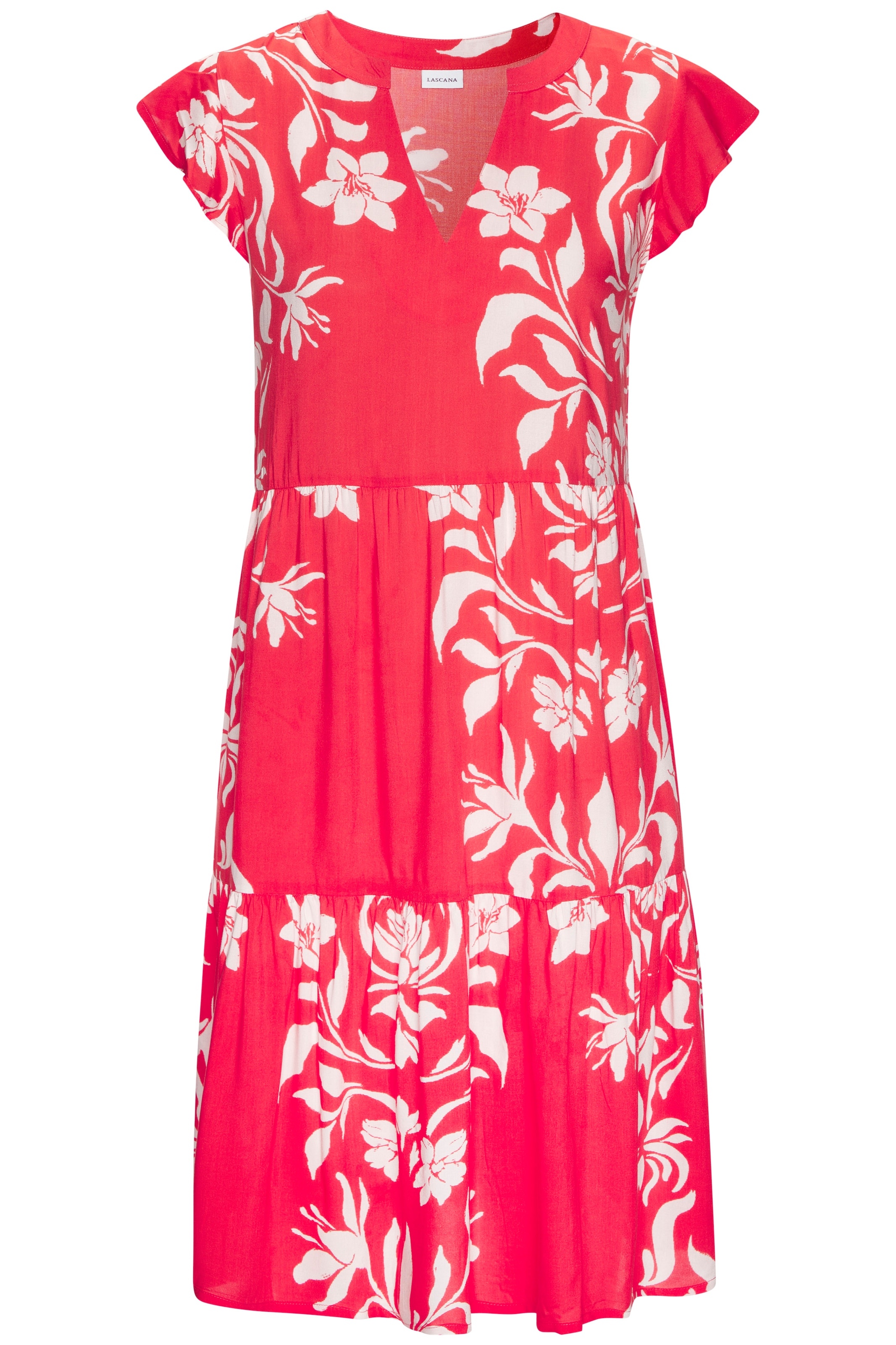 LASCANA Sommerkleid mit Blumenprint und süssen Flügelärmeln, Sommerkleid, Strandkleid