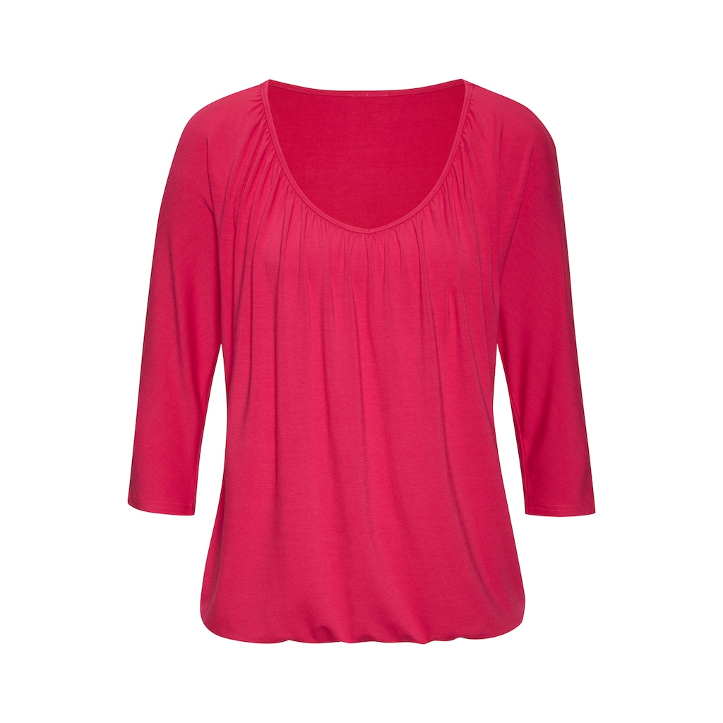 LASCANA 3/4-Arm-Shirt »mit zarter Raffung am Ausschnitt«, aus weichem Viskose-Stretch
