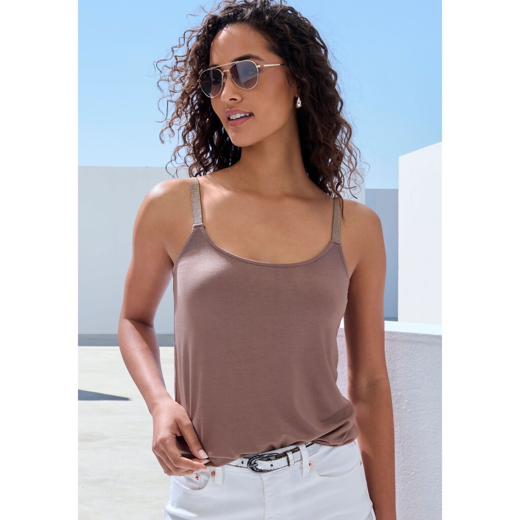 Vivance Trägertop »mit elastischen Glitzerträgern«, (2er-Pack), aus weichem Viskose-Stretch