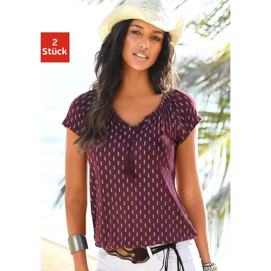 Vivance Kurzarmshirt »mit leicht gerafftem Ausschnitt«, (2er-Pack), aus weichem Viskose-Stretch