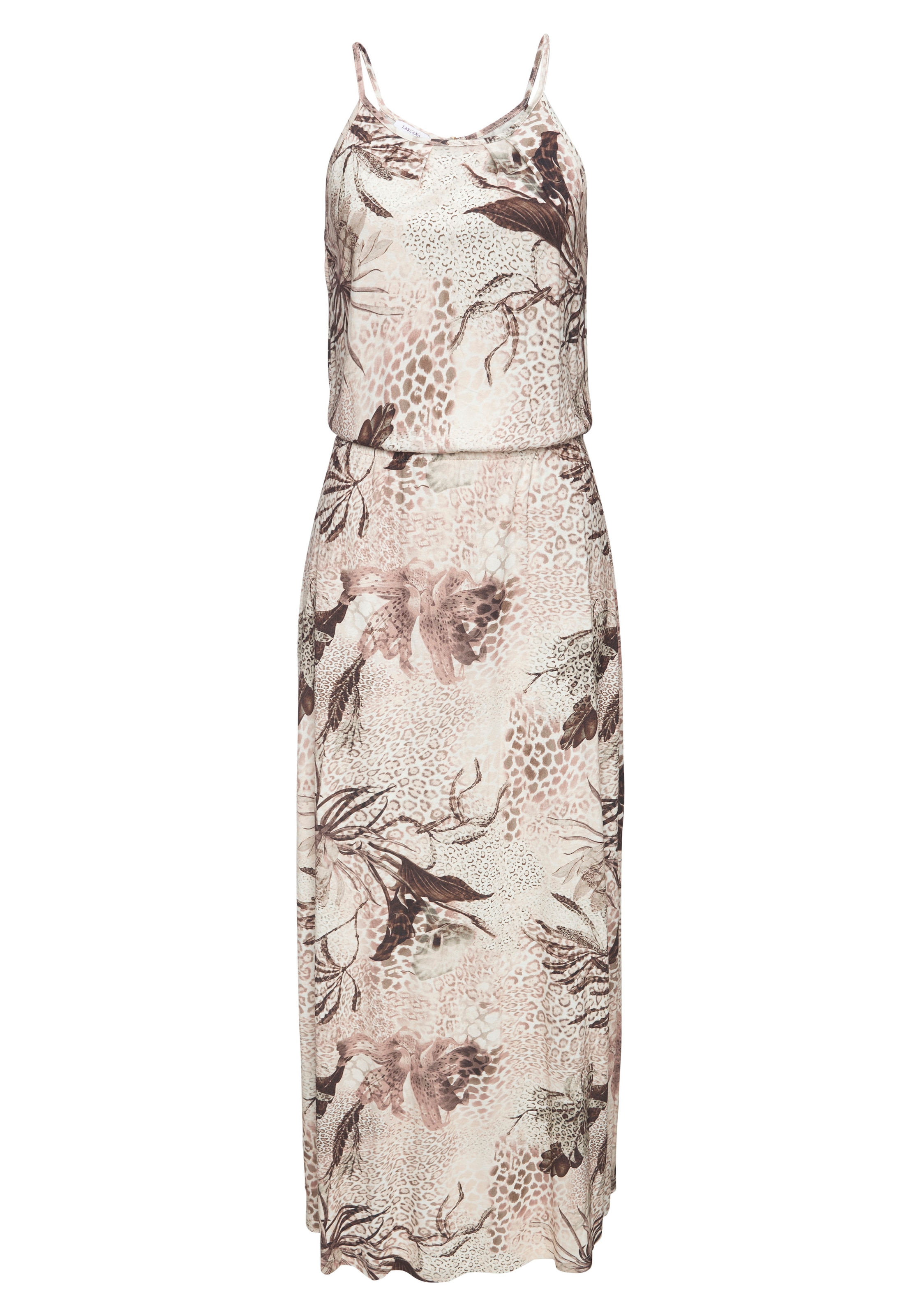 LASCANA Maxi robe »mit Alloverdruck aus fliessendem Vikosejersey, Schlitz am Rücken« leichtes Sommerkleid, fliessendes Strandkleid, angenehm auf der Haut